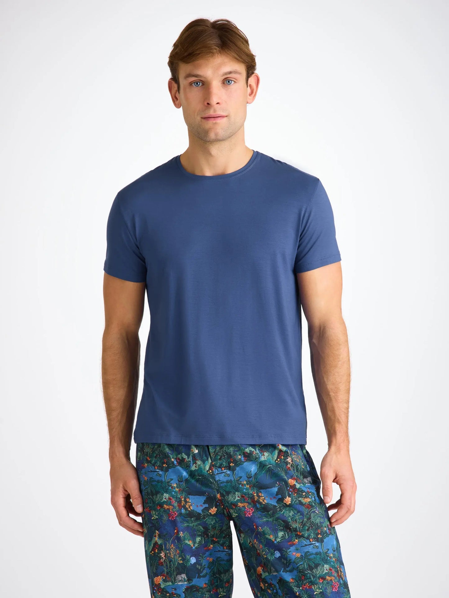 Derek Rose Men's T-Shirt Basel Micro Modal Stretch Sapphire Derek Rose