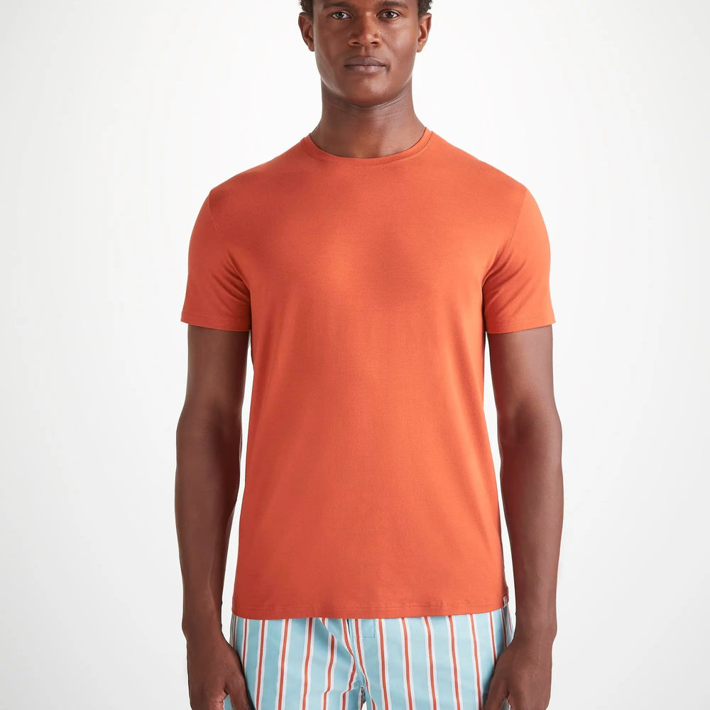 Derek Rose Men's T-Shirt Basel Micro Modal Stretch Spiced Orange Derek Rose