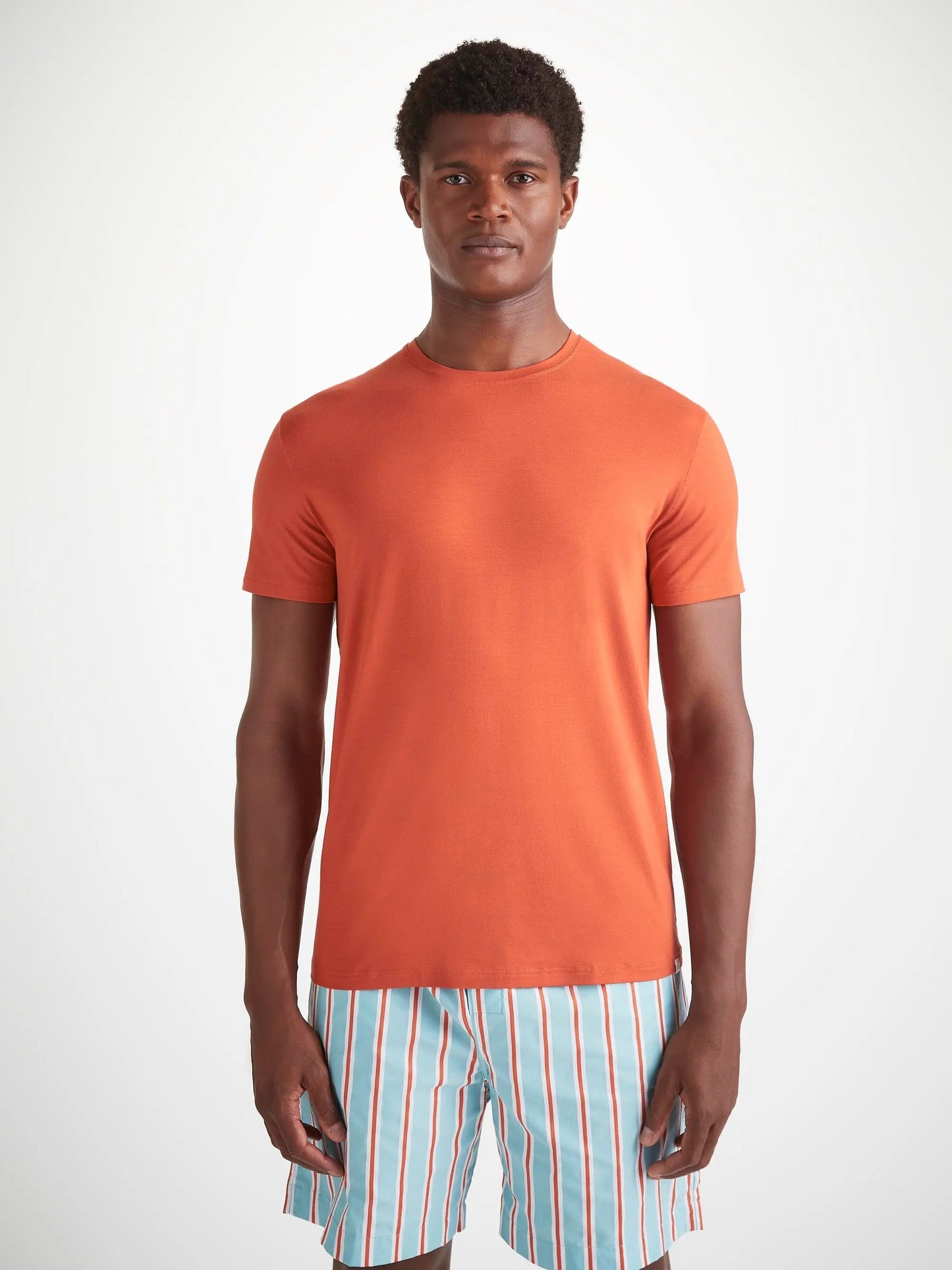 Derek Rose Men's T-Shirt Basel Micro Modal Stretch Spiced Orange Derek Rose