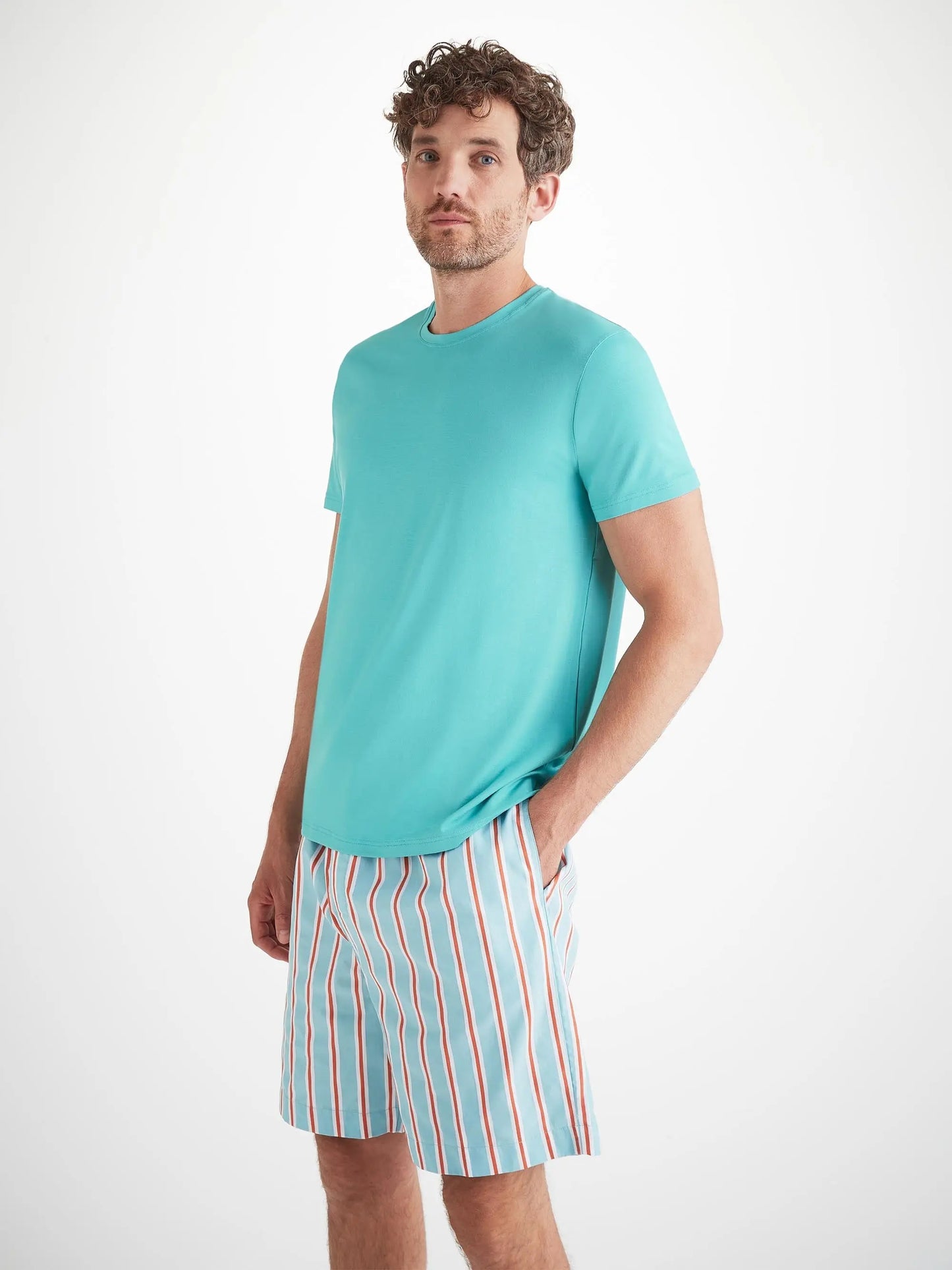 Derek Rose Men's T-Shirt Basel Micro Modal Stretch Turquoise Derek Rose