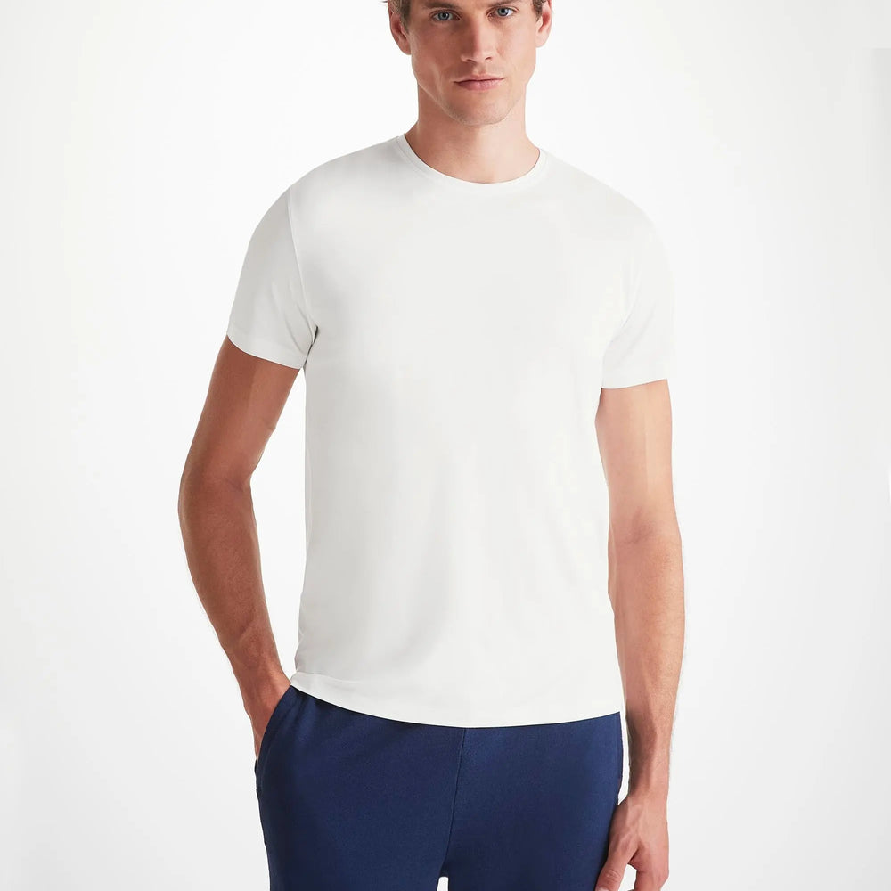 Derek Rose Men's T-Shirt Basel Micro Modal Stretch White Derek Rose