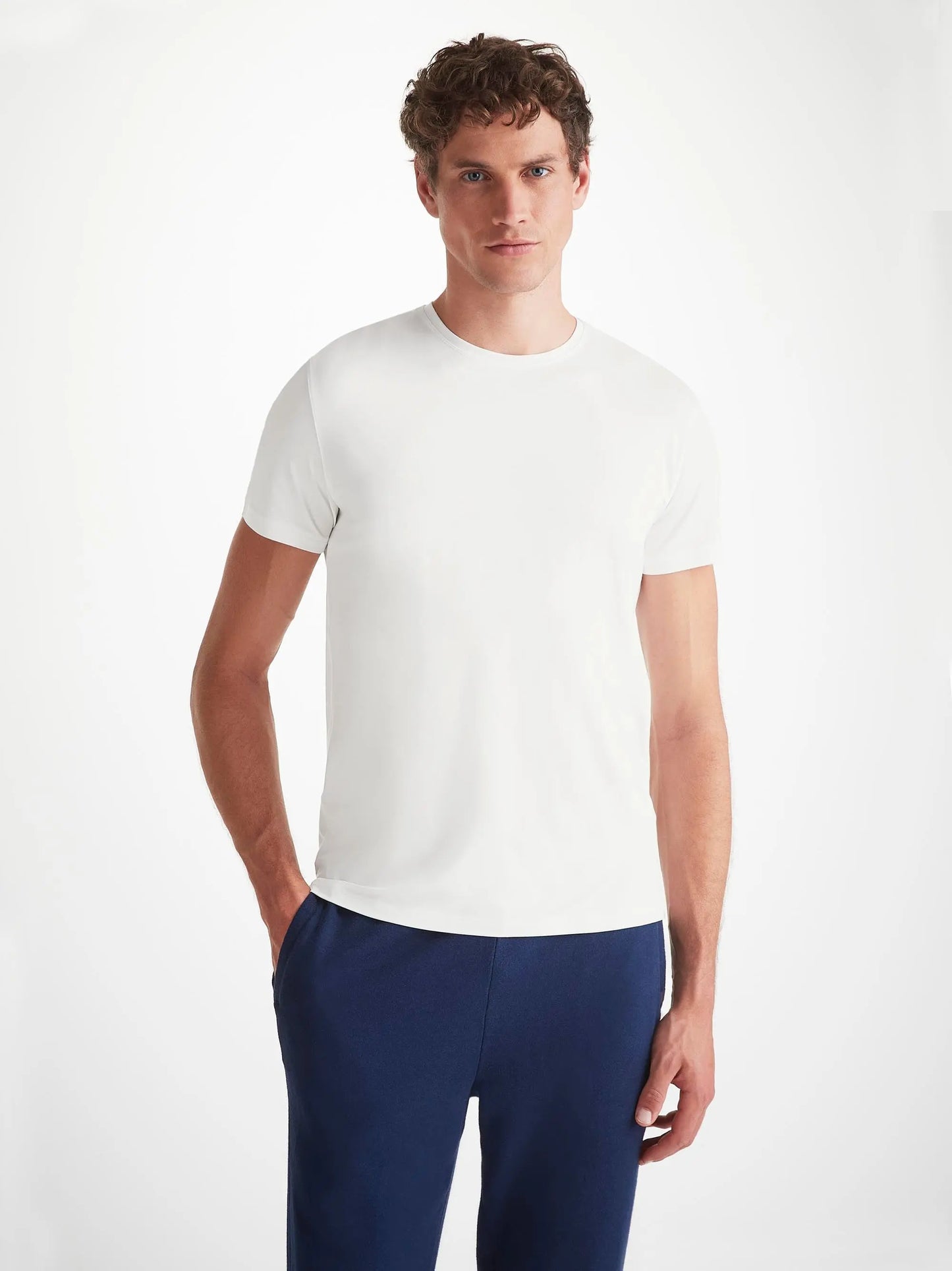 Derek Rose Men's T-Shirt Basel Micro Modal Stretch White Derek Rose