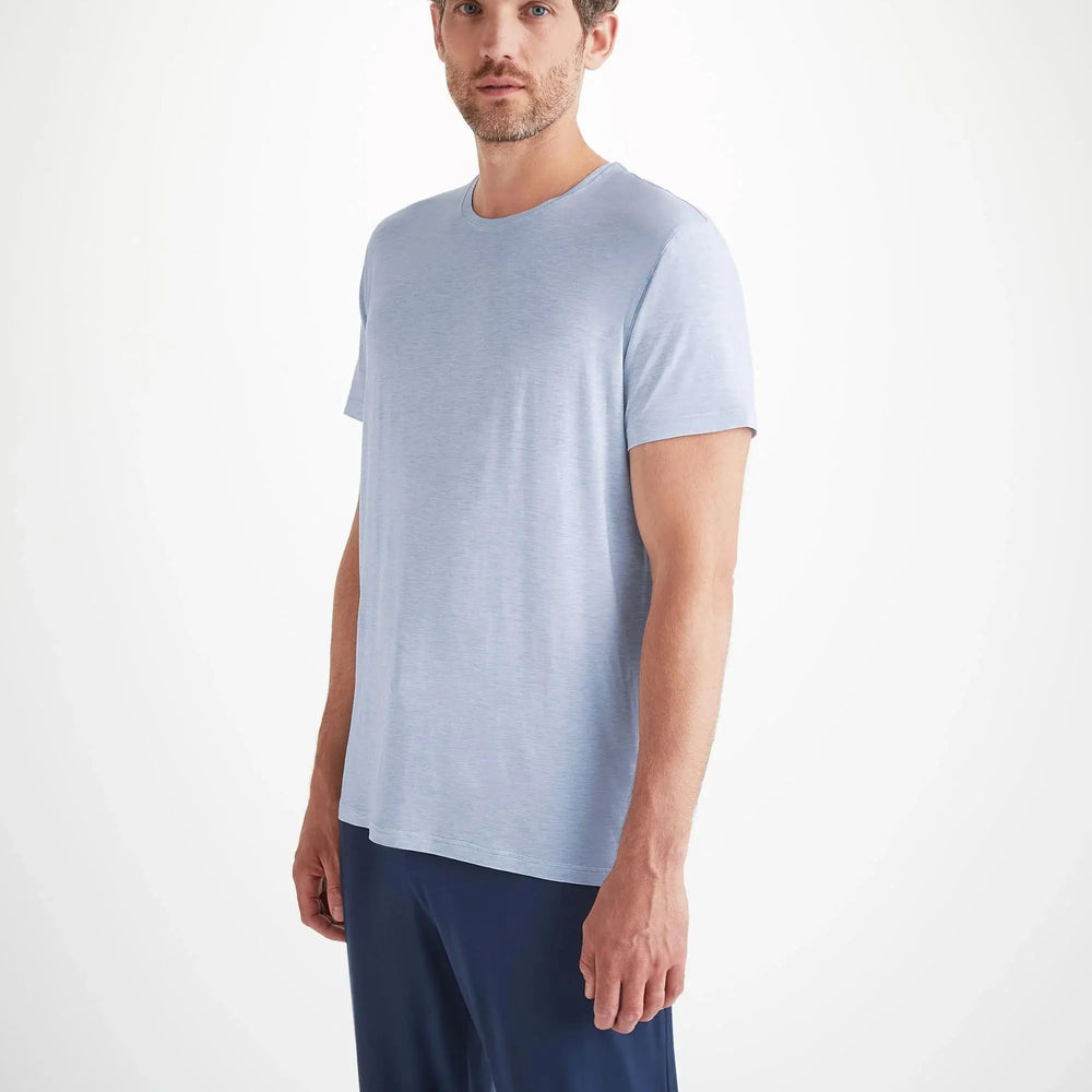 Derek Rose Men's T-Shirt Ethan Micro Modal Stretch Light Blue Marl Derek Rose