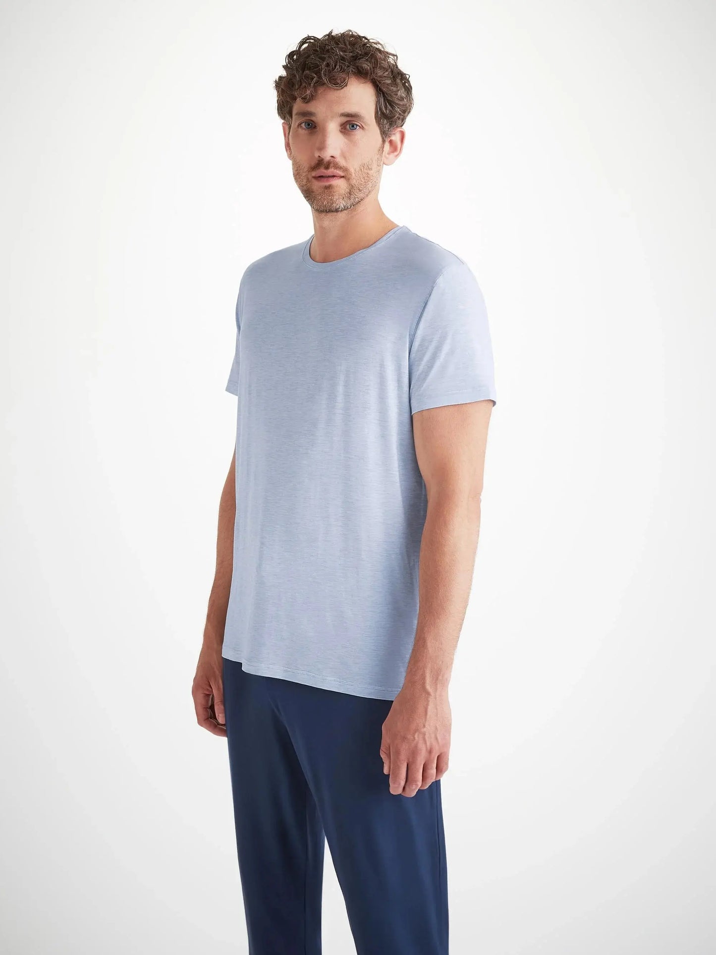 Derek Rose Men's T-Shirt Ethan Micro Modal Stretch Light Blue Marl Derek Rose