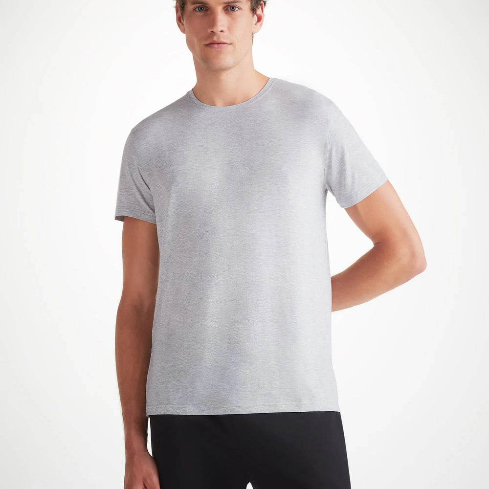 Derek Rose Men's T-Shirt Ethan Micro Modal Stretch Silver Marl Derek Rose