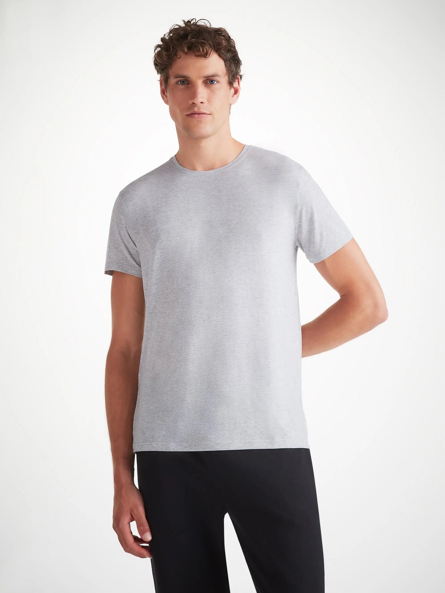 Derek Rose Men's T-Shirt Ethan Micro Modal Stretch Silver Marl Derek Rose