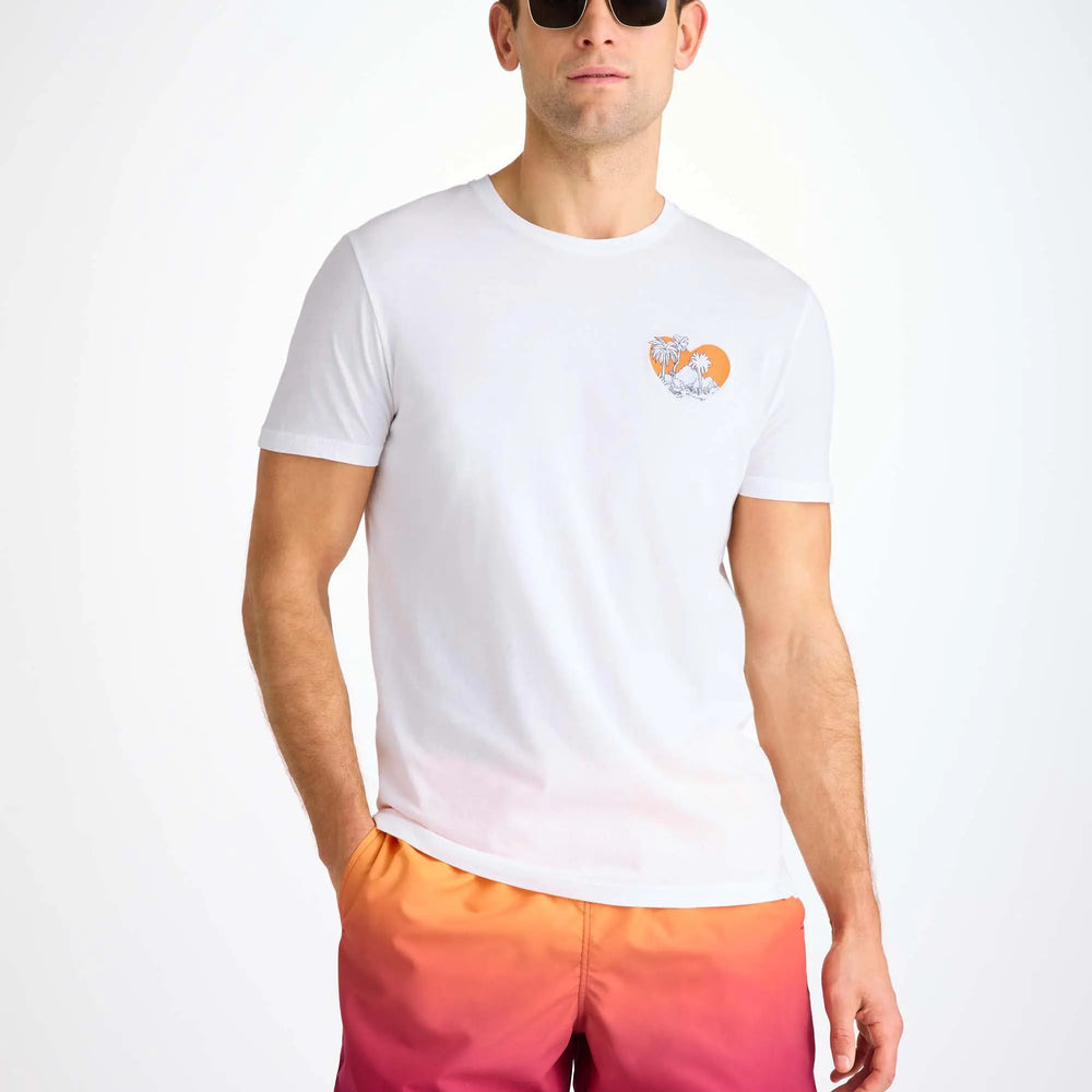 Derek Rose Men's T-Shirt Pima Cotton White Jungle Motif Derek Rose