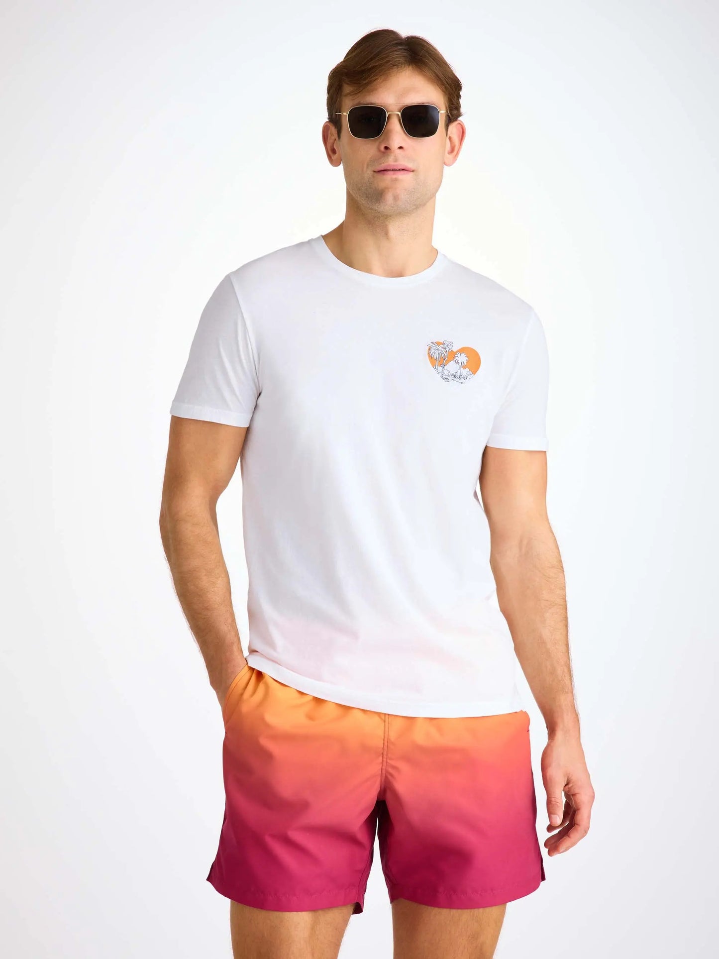 Derek Rose Men's T-Shirt Pima Cotton White Jungle Motif Derek Rose