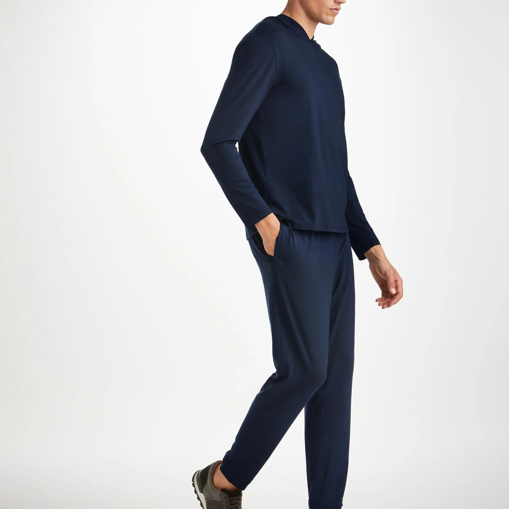 Derek Rose Men's Track Pants Basel Micro Modal Stretch Navy Derek Rose