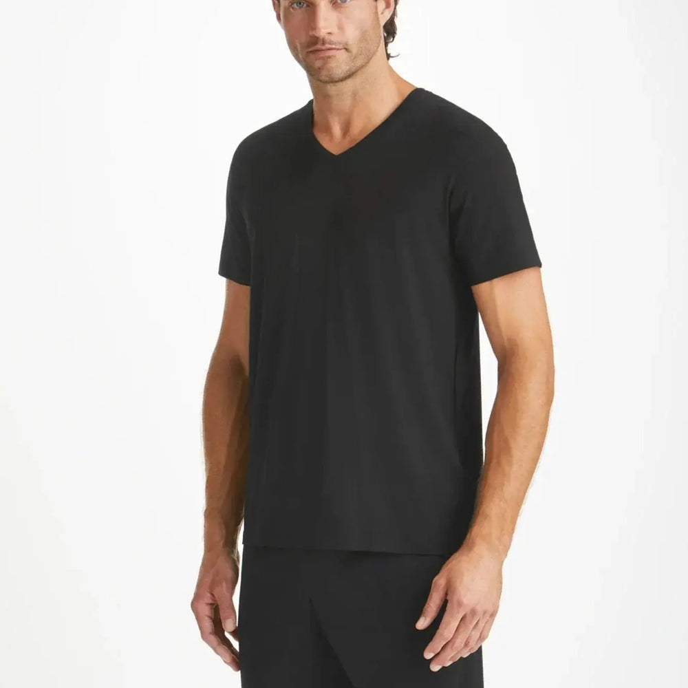 Derek Rose Men's V-Neck T-Shirt Basel Micro Modal Stretch Black Derek Rose