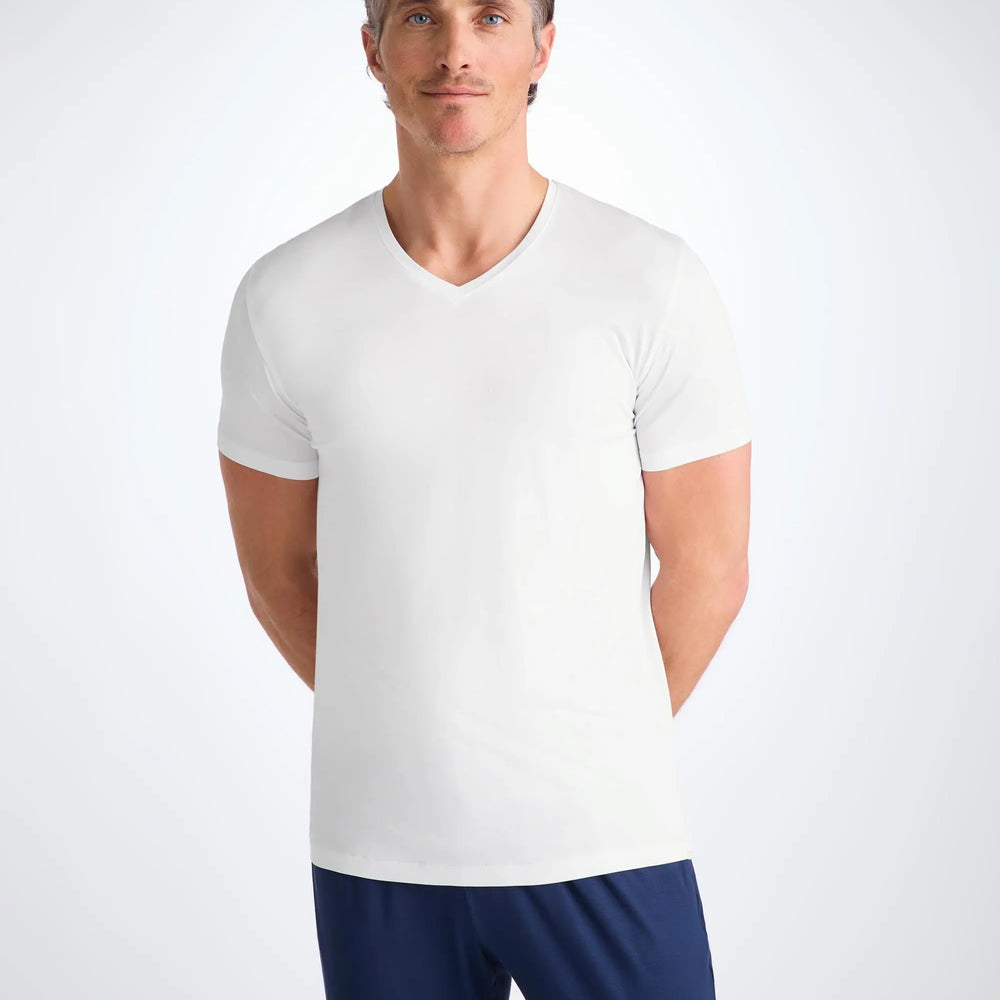 Derek Rose Men's V-Neck T-Shirt Basel Micro Modal Stretch White Derek Rose