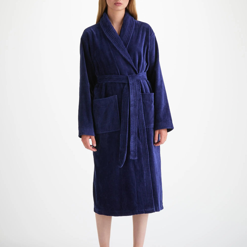 Derek Rose Women's Bathrobe Triton 10 Terry Cotton Navy Derek Rose
