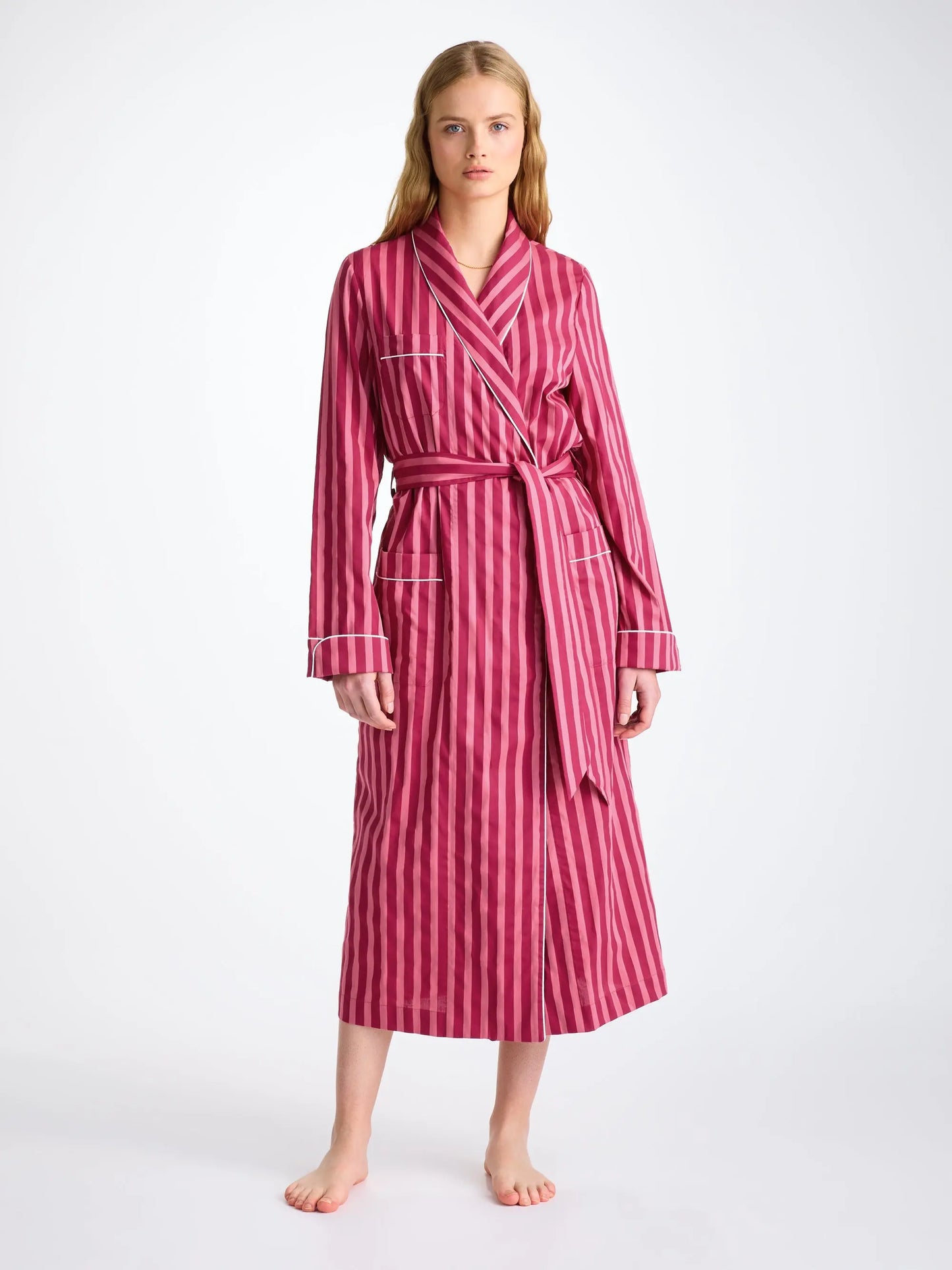 Derek Rose Women's Dressing Gown Capri 25 Cotton Batiste Pink Derek Rose