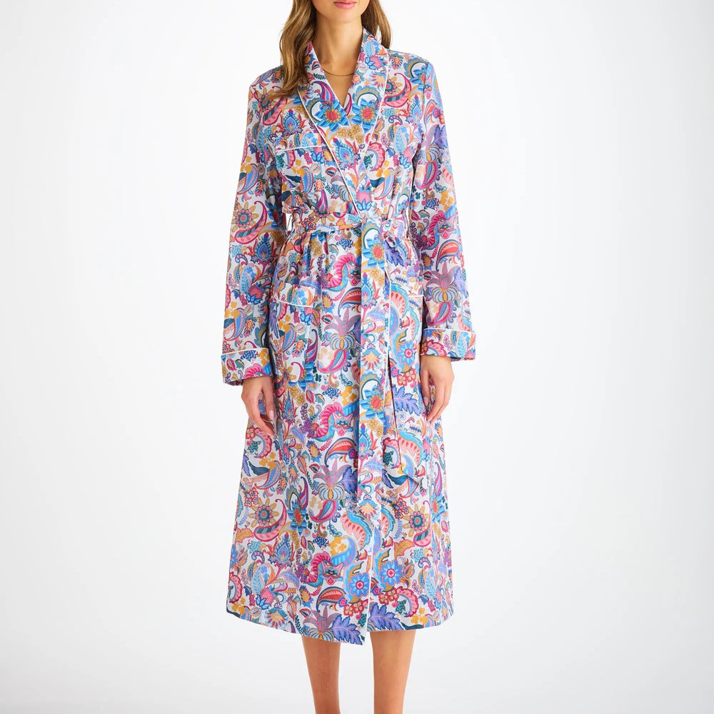 Derek Rose Women's Dressing Gown Cotton Batiste Multi Jungle Paisley Print Derek Rose