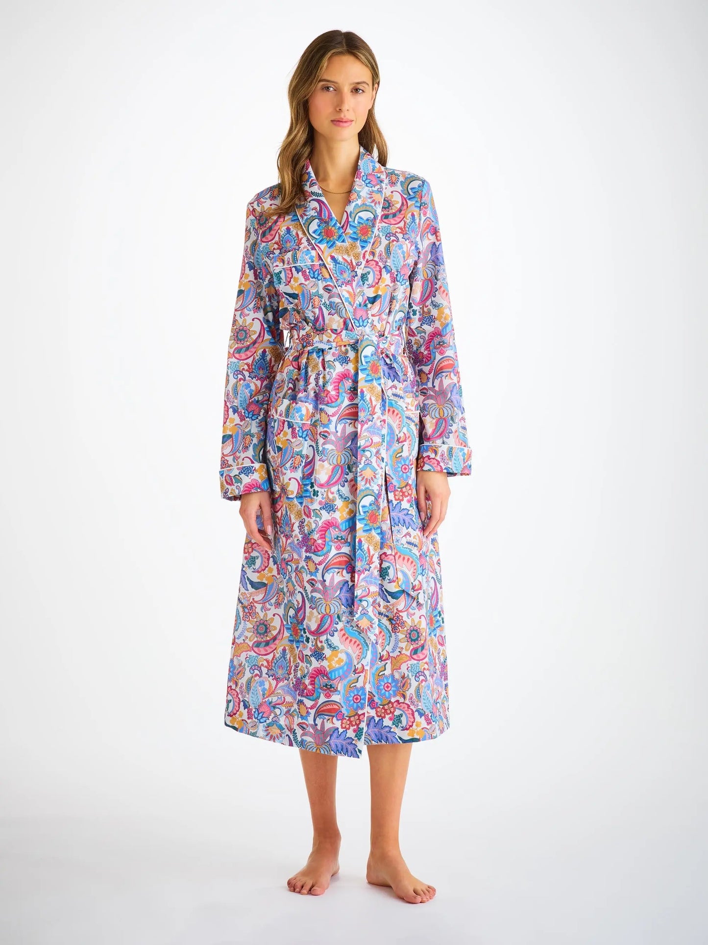 Derek Rose Women's Dressing Gown Cotton Batiste Multi Jungle Paisley Print Derek Rose