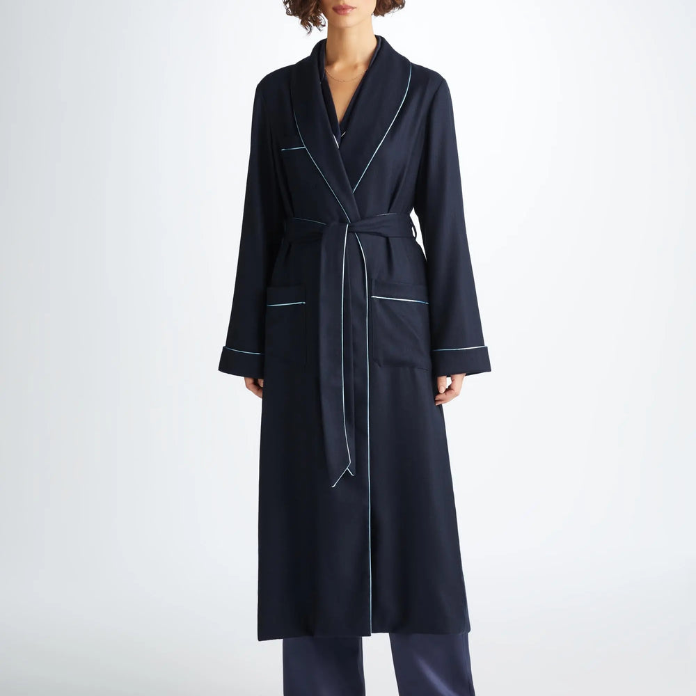 Derek Rose Women's Dressing Gown Duke Cashmere Navy Derek Rose