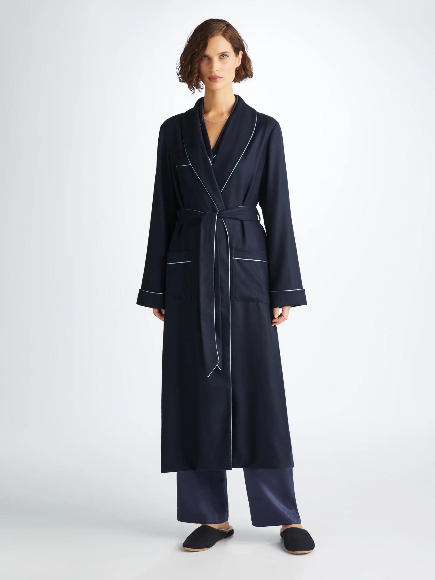 Derek Rose Women's Dressing Gown Duke Cashmere Navy Derek Rose