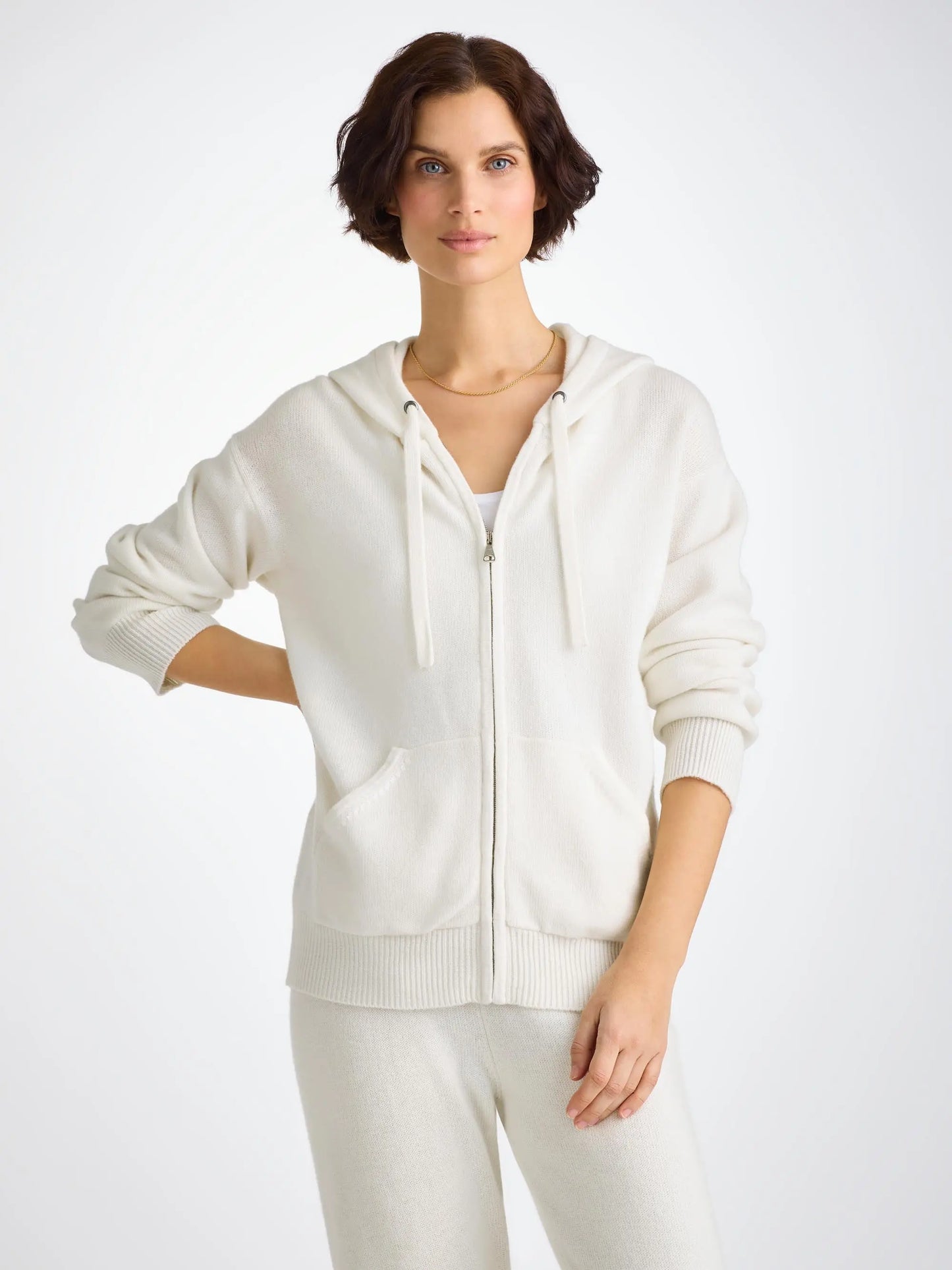 Derek Rose Women's Hoodie Daphne Cashmere White Derek Rose