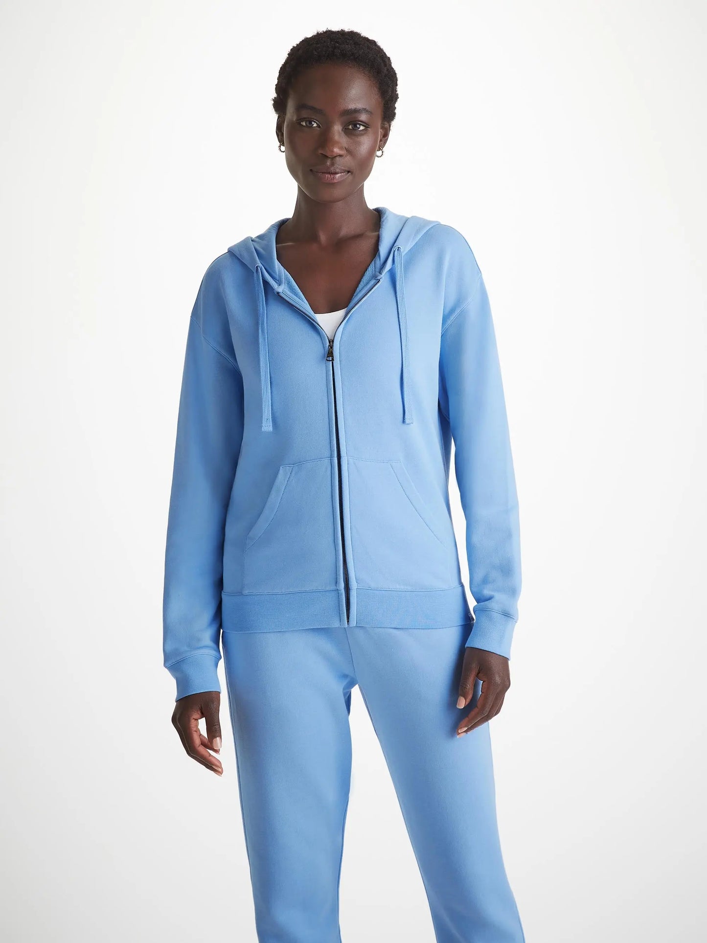 Derek Rose Women's Hoodie Quinn Cotton Modal Cornflower Blue Derek Rose