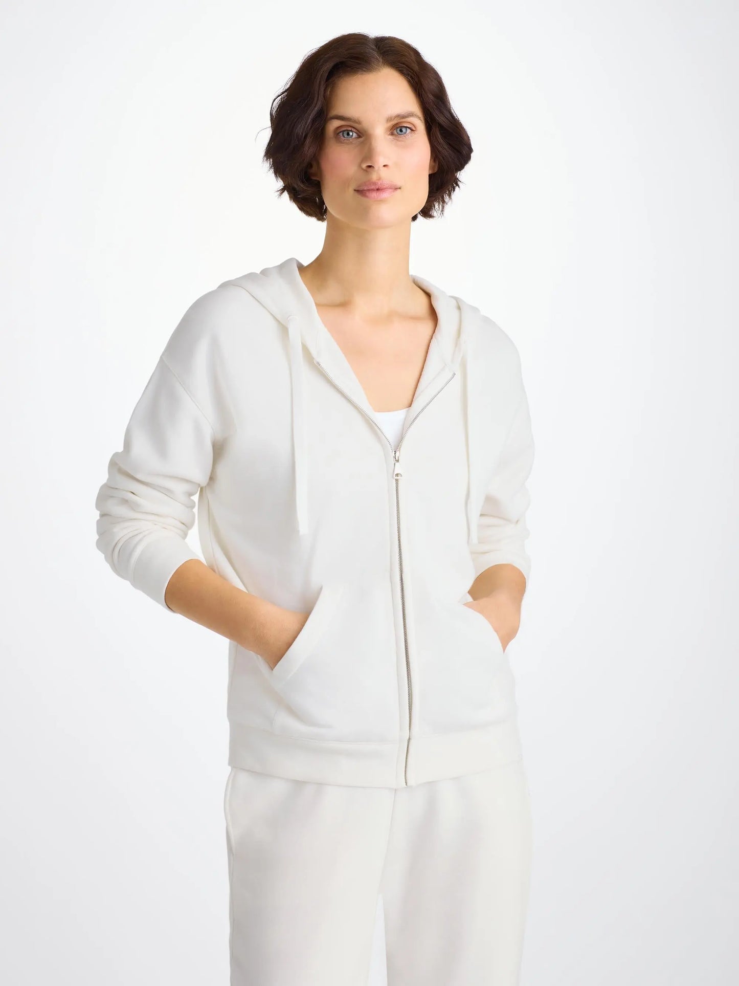 Derek Rose Women's Hoodie Quinn Cotton Modal White Derek Rose