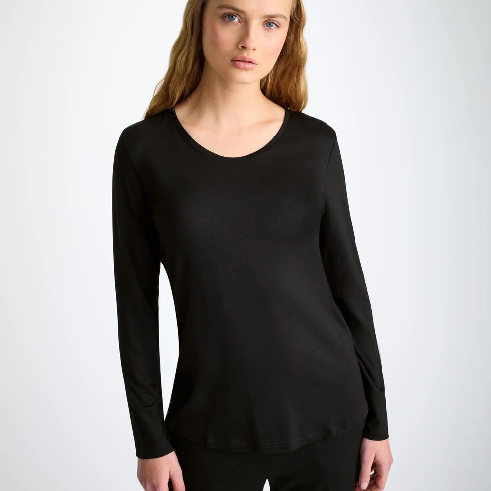 Derek Rose Women's Long Sleeve T-Shirt Lara Micro Modal Stretch Black Derek Rose