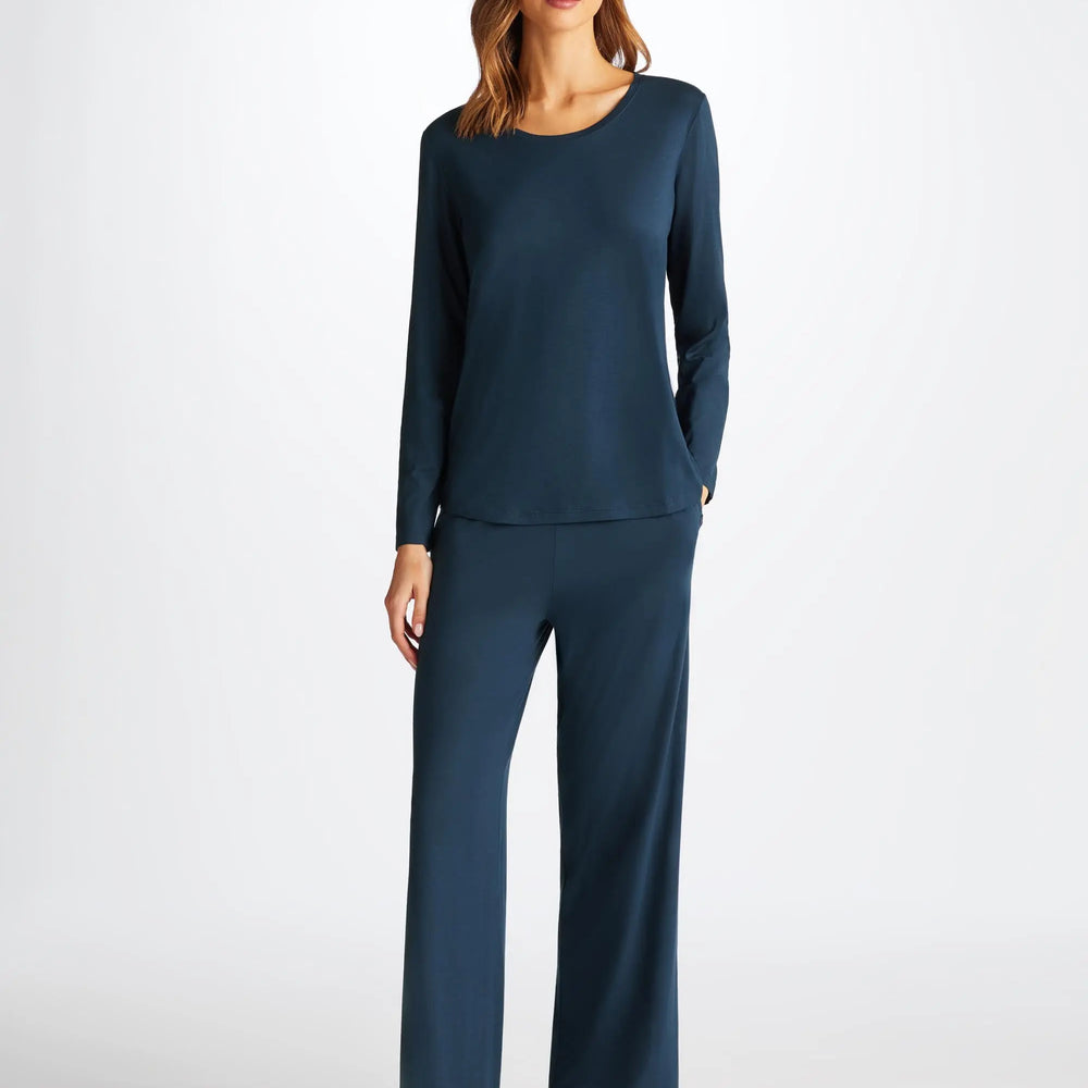 Derek Rose Women's Long Sleeve T-Shirt Lara Micro Modal Stretch Navy Derek Rose