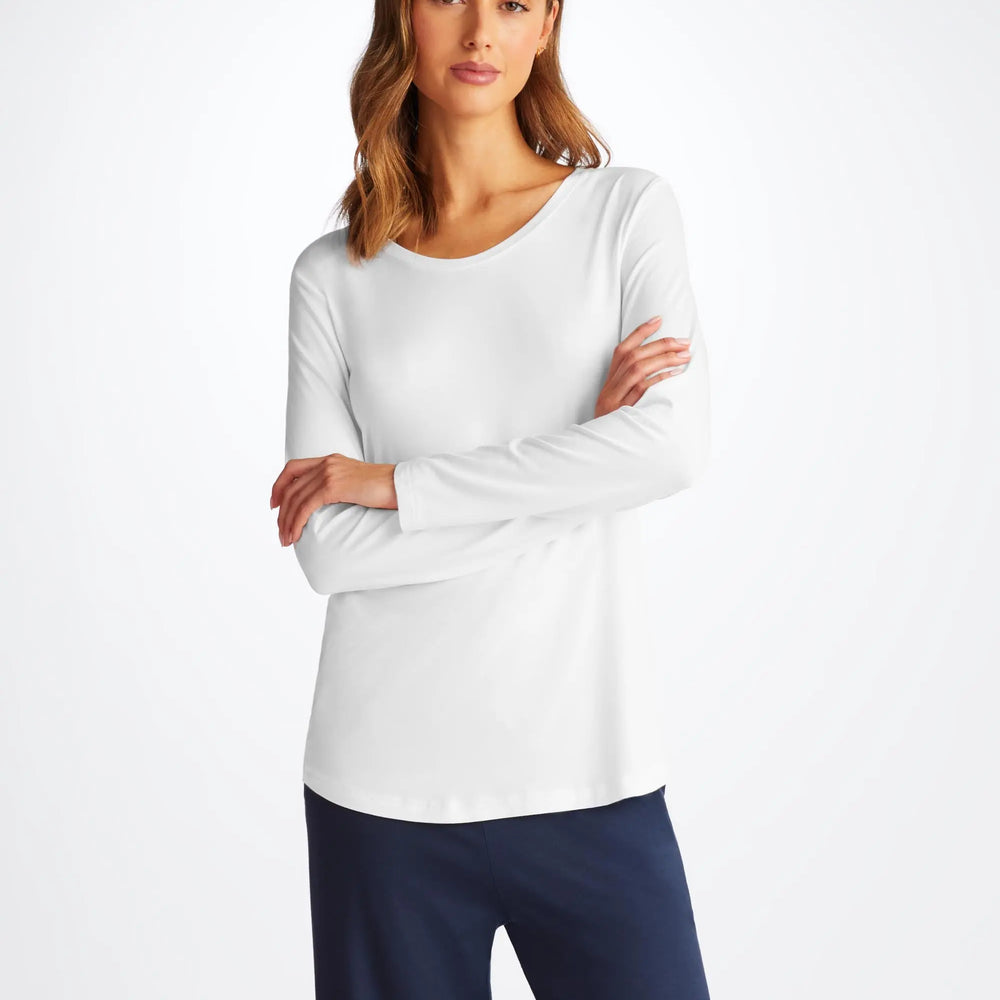 Derek Rose Women's Long Sleeve T-Shirt Lara Micro Modal Stretch White Derek Rose