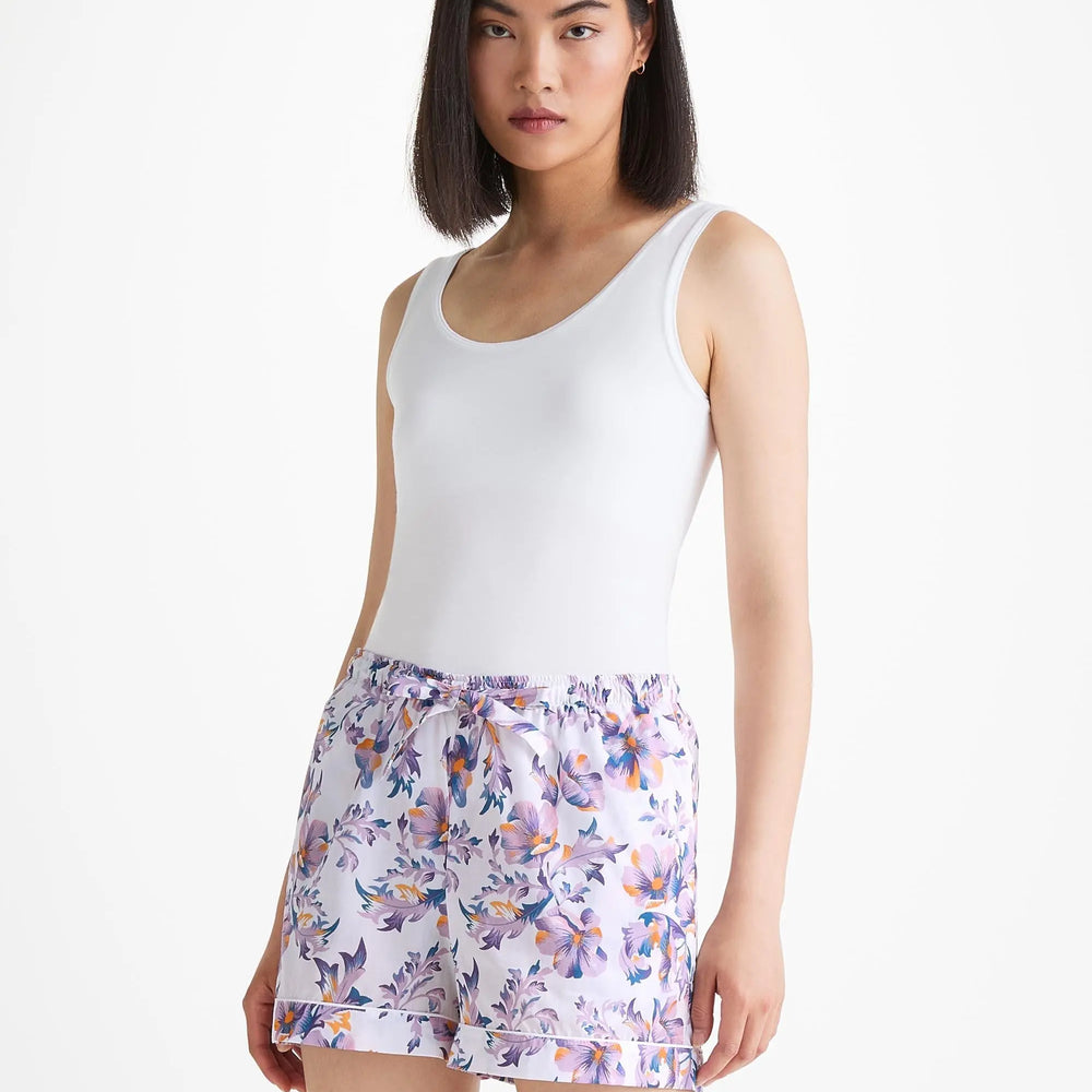 Derek Rose Women's Lounge Shorts Cotton Batiste White Wildflowers Print Derek Rose