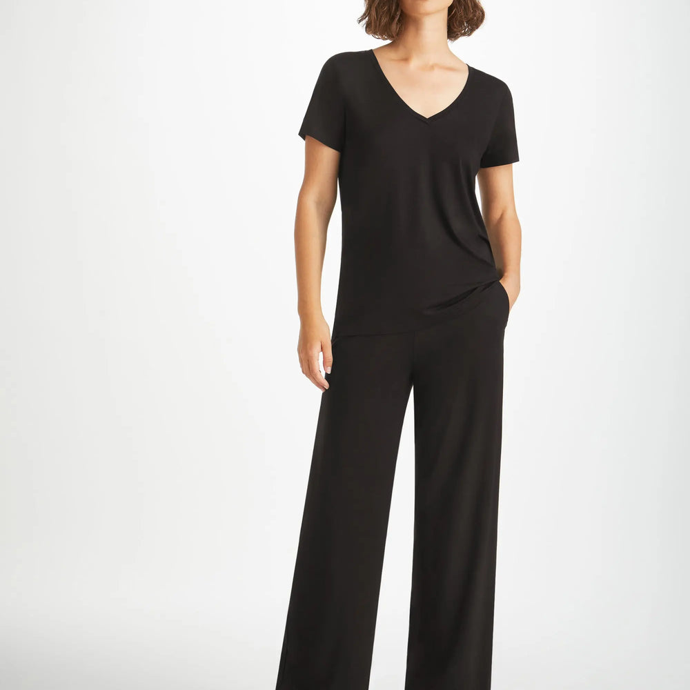 Derek Rose Women's Lounge Trousers Basel Micro Modal Stretch Black Derek Rose