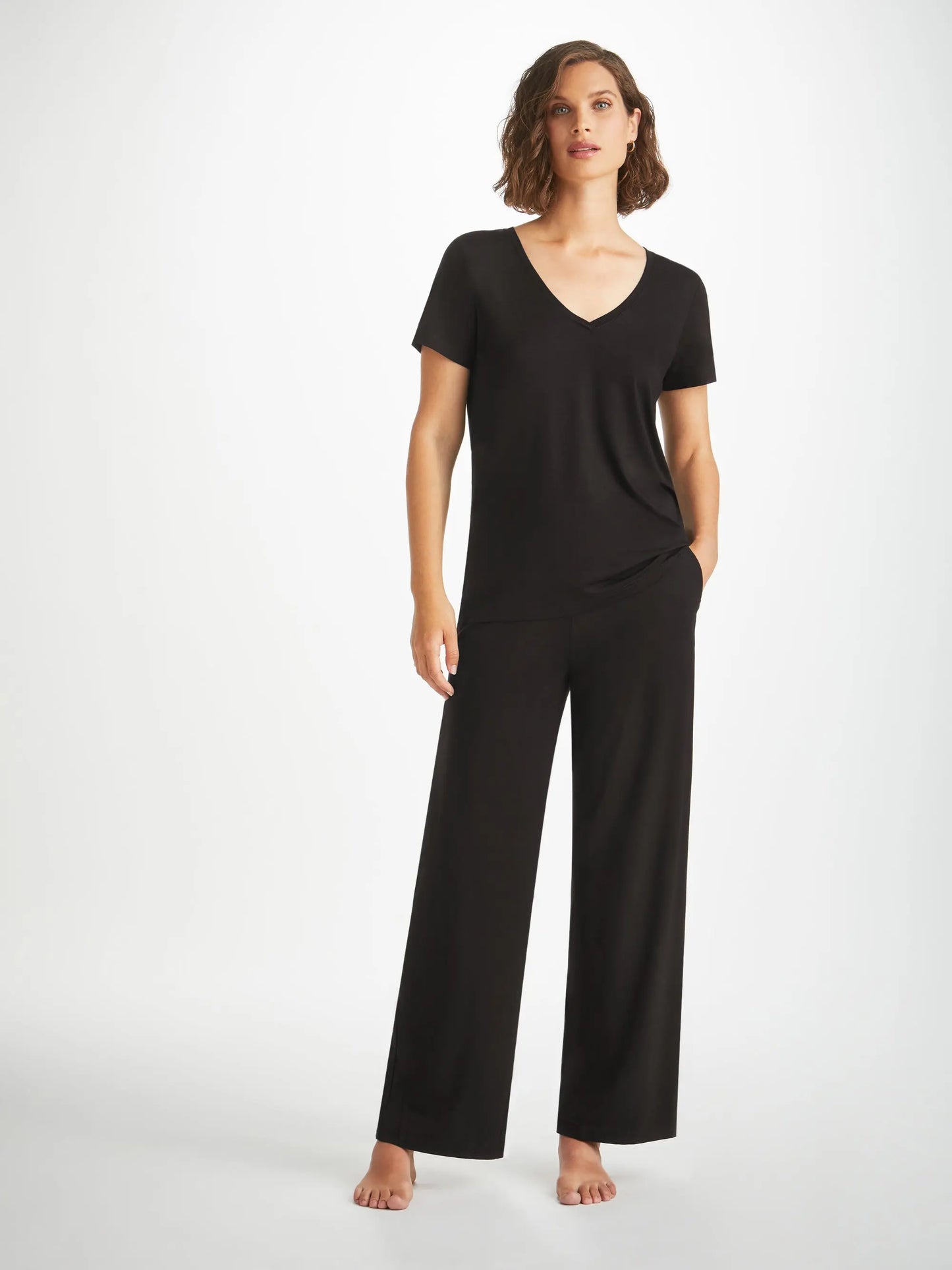 Derek Rose Women's Lounge Trousers Basel Micro Modal Stretch Black Derek Rose