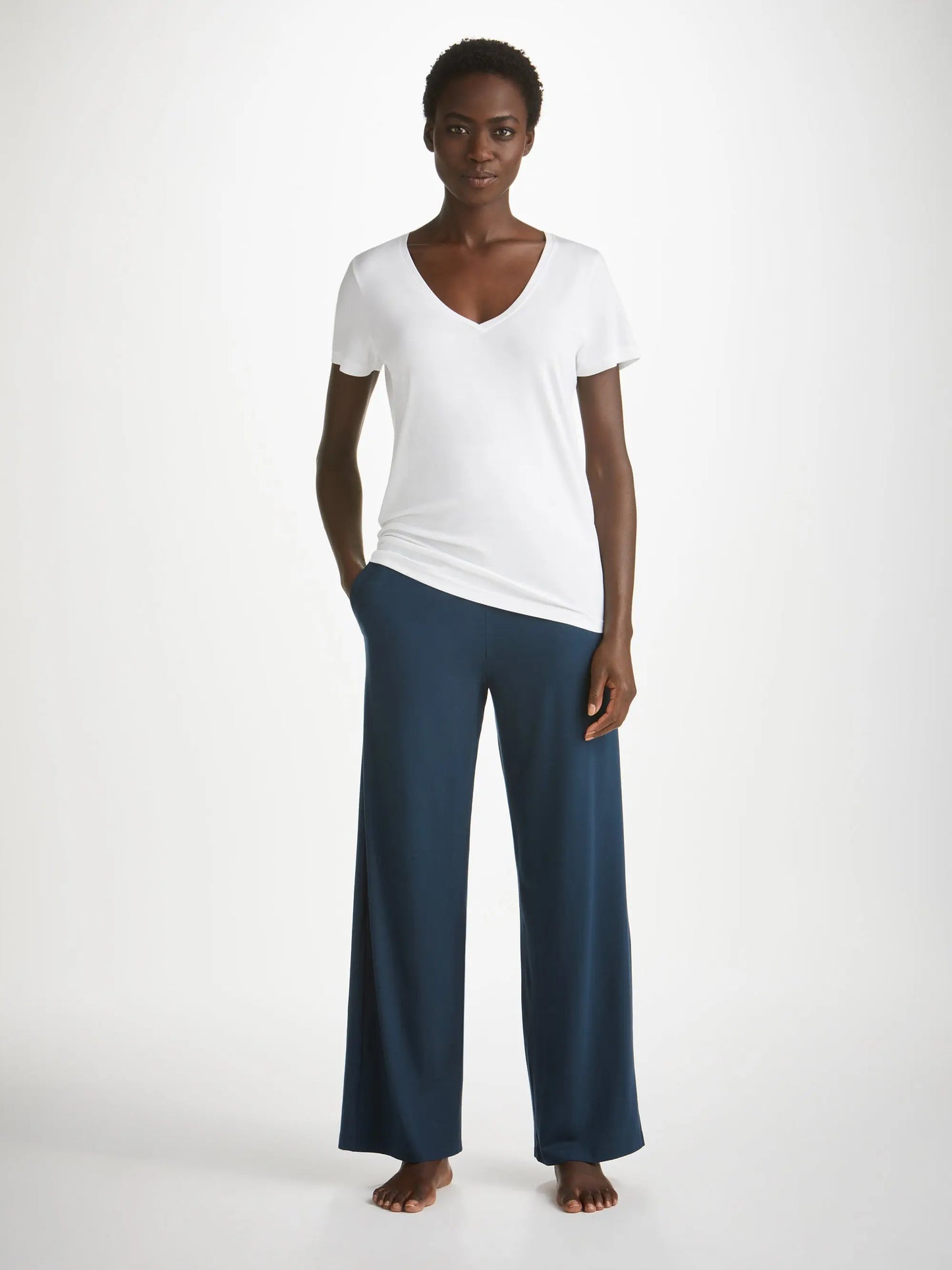 Derek Rose Women's Lounge Trousers Basel Micro Modal Stretch Navy Derek Rose
