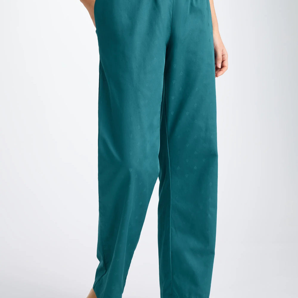 Derek Rose Women's Lounge Trousers Cotton Jacquard Jungle Green Paisley Motif Derek Rose