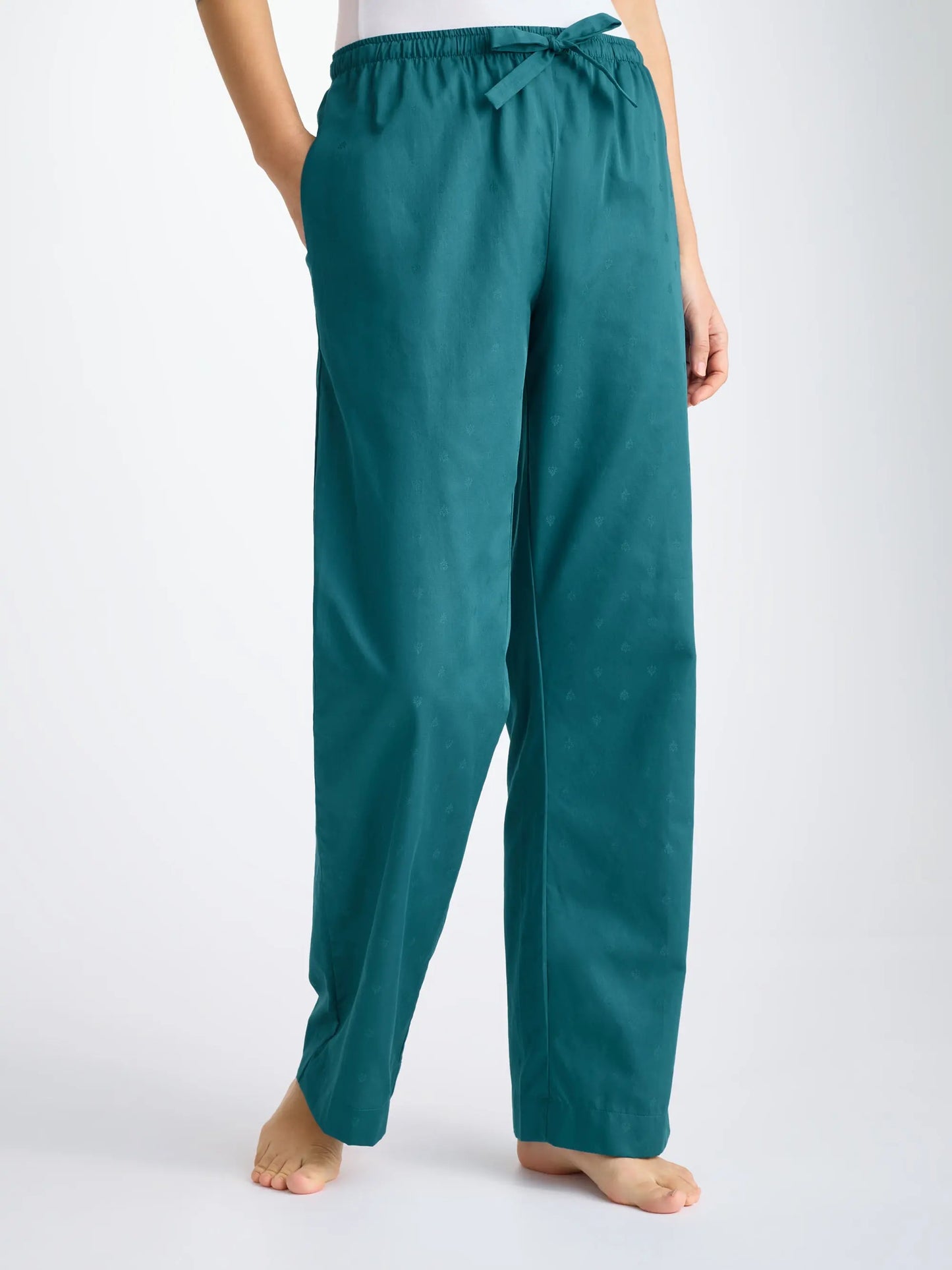 Derek Rose Women's Lounge Trousers Cotton Jacquard Jungle Green Paisley Motif Derek Rose