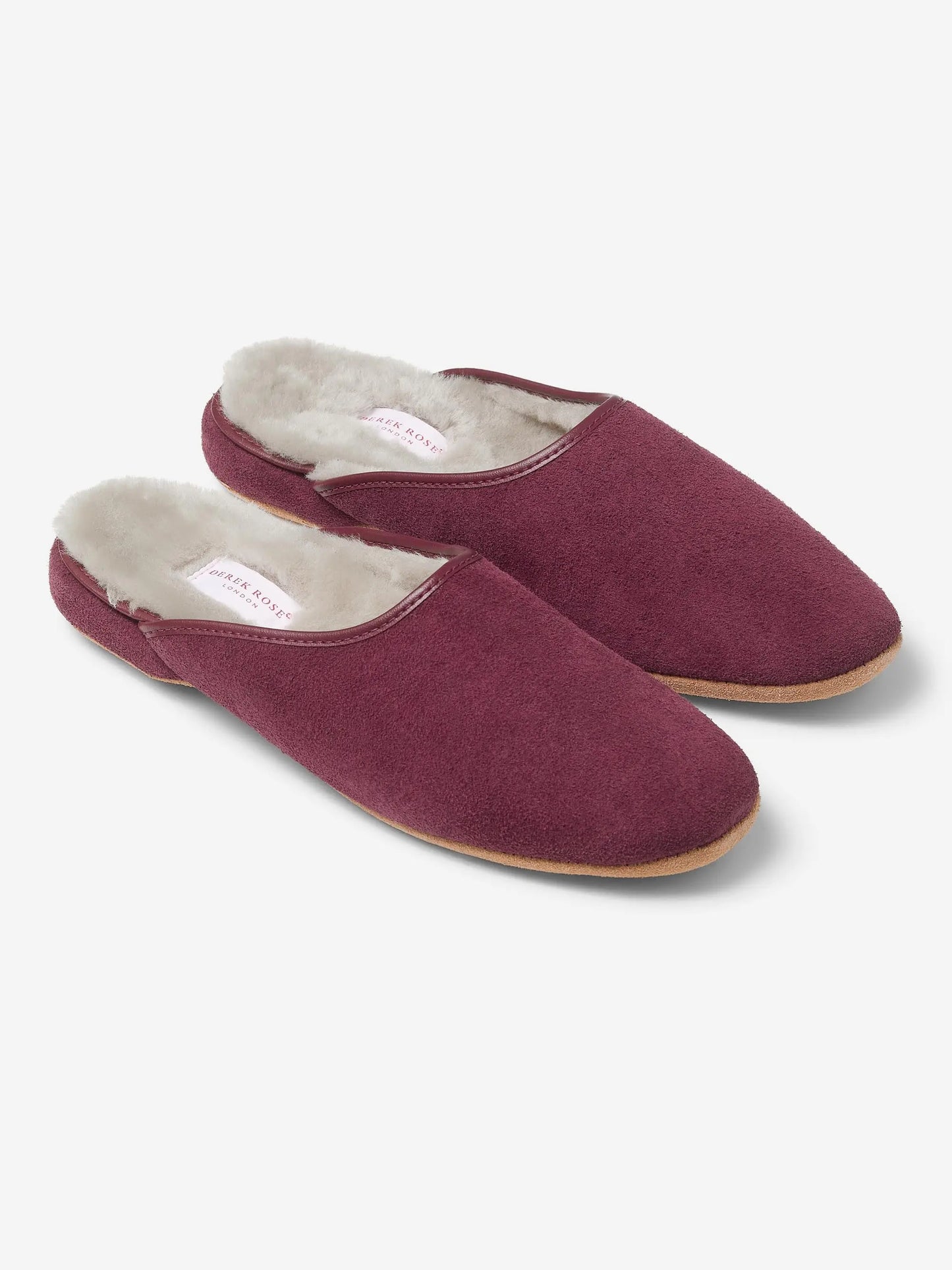Derek Rose Women's Mule Slippers Imogen Suede Sheepskin Bordeaux Derek Rose