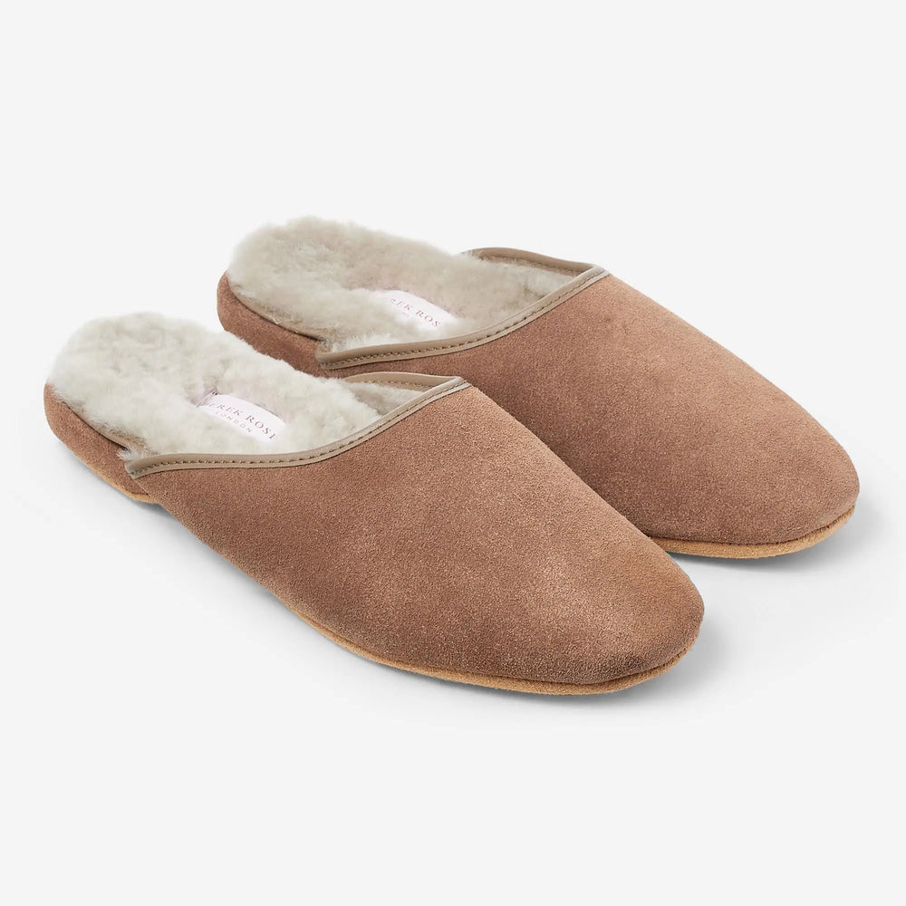 Derek Rose Women's Mule Slippers Imogen Suede Sheepskin Camel Derek Rose