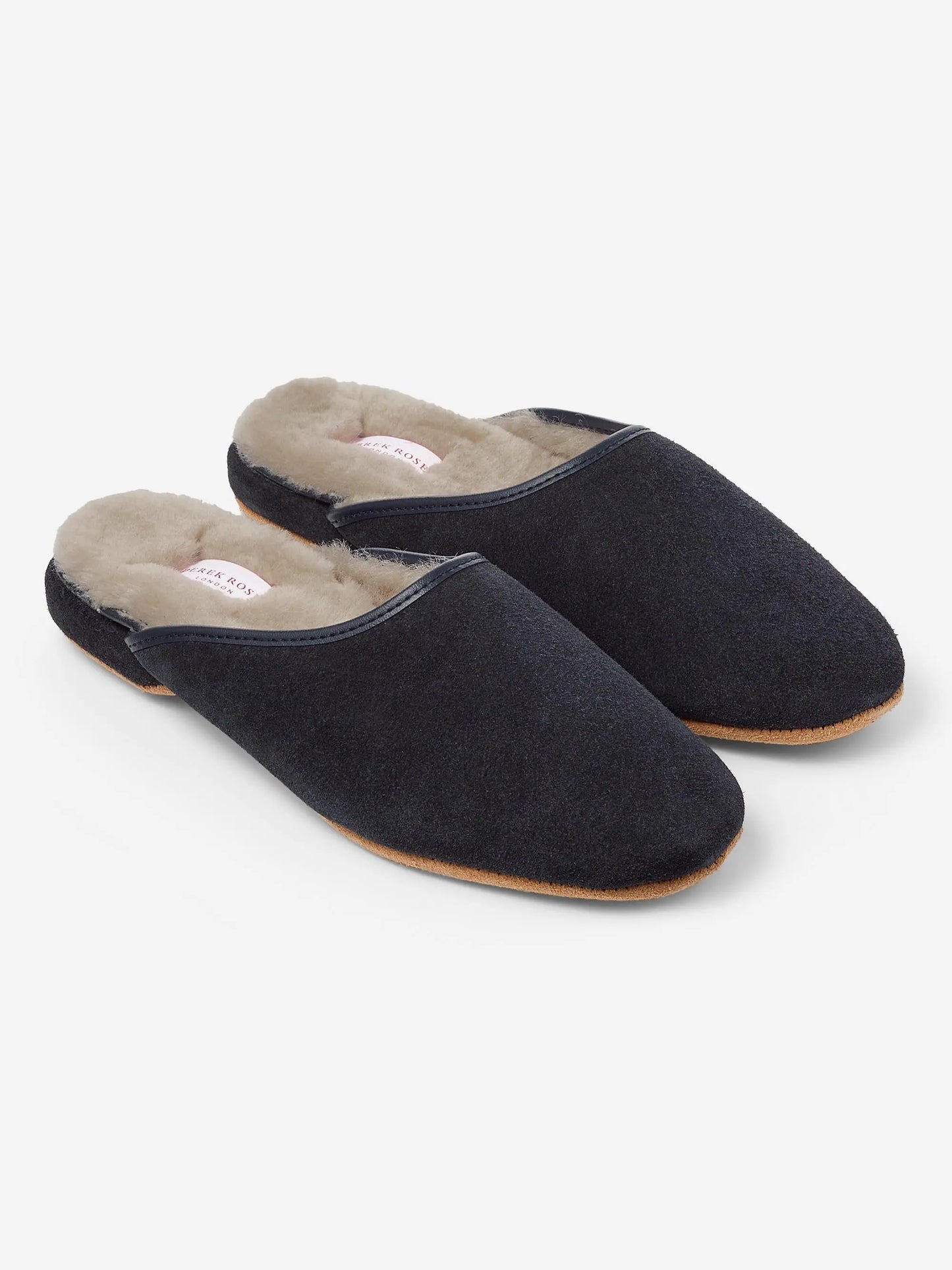 Derek Rose Women's Mule Slippers Imogen Suede Sheepskin Navy Derek Rose