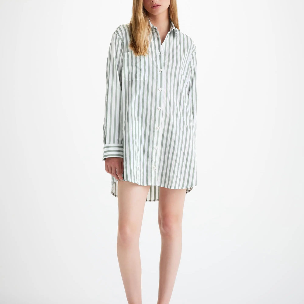 Derek Rose Women's Nightshirt Capri 24 Cotton Batiste Green Derek Rose
