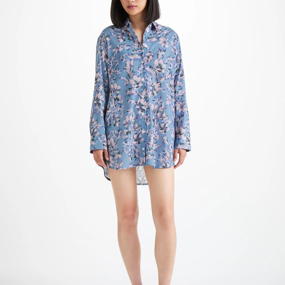 Derek Rose Women's Nightshirt Cotton Batiste Blue Wildflower Print Derek Rose