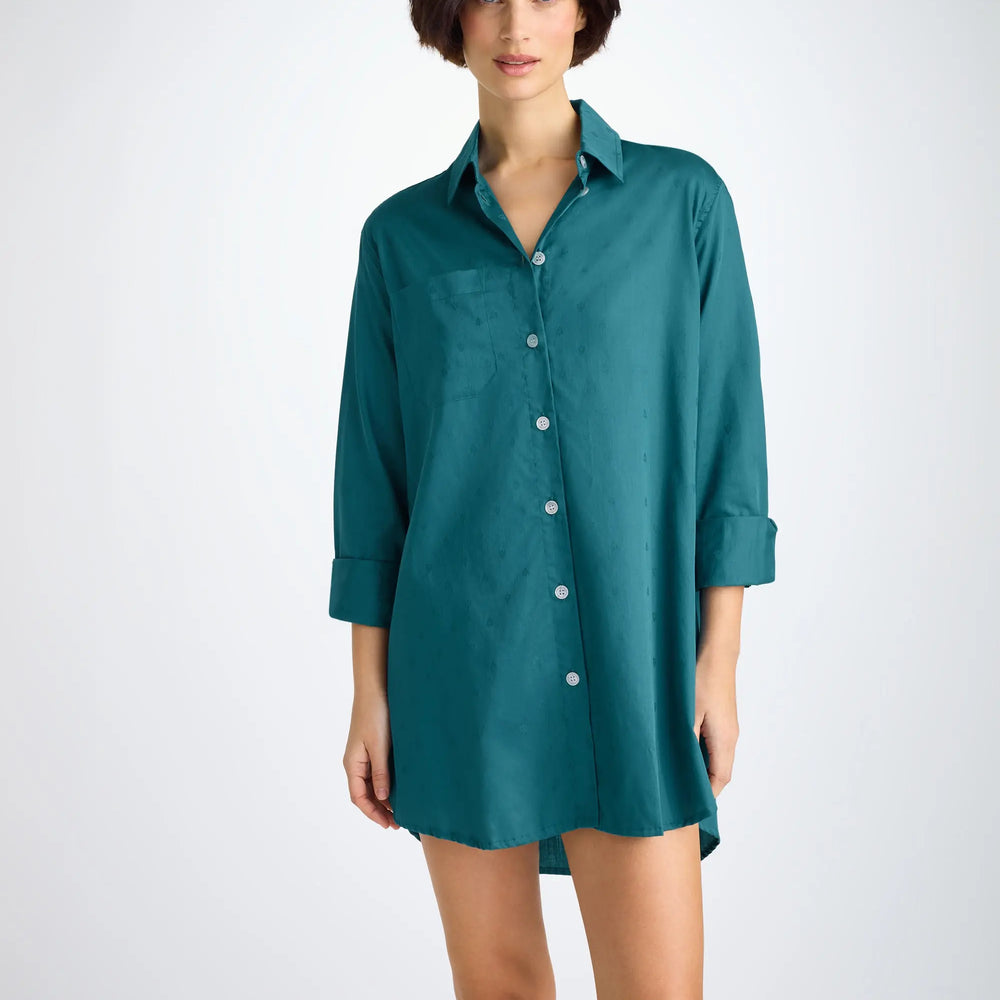 Derek Rose Women's Nightshirt Cotton Jacquard Jungle Green Paisley Motif Derek Rose