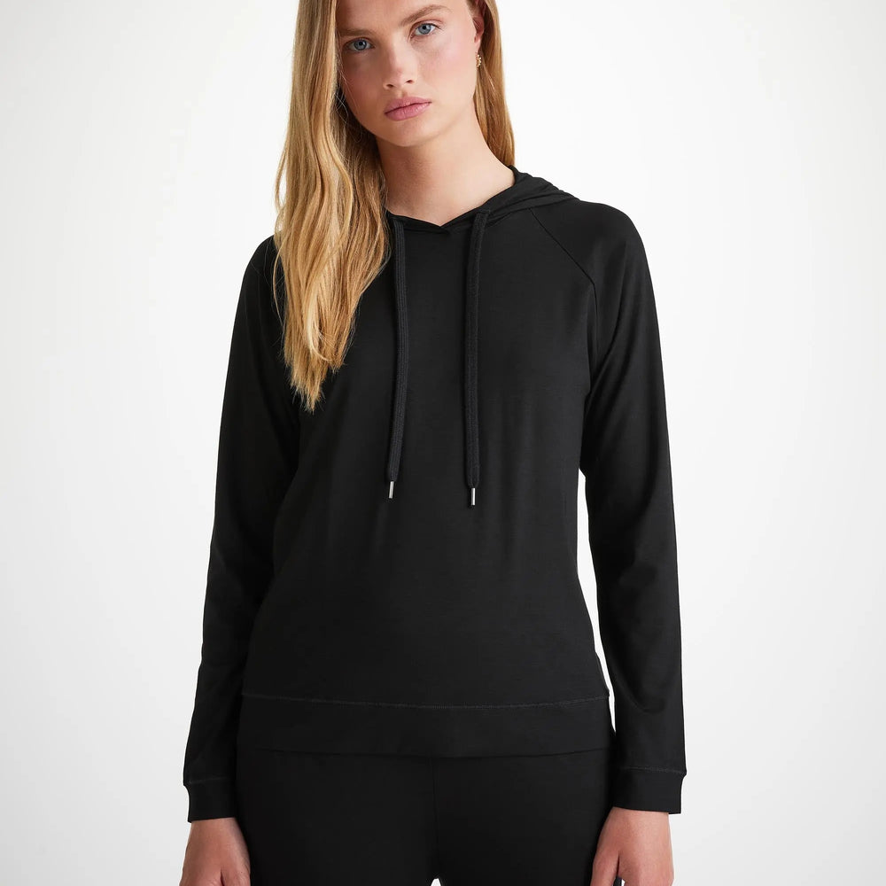 Derek Rose Women's Pullover Hoodie Basel Micro Modal Stretch Black Derek Rose