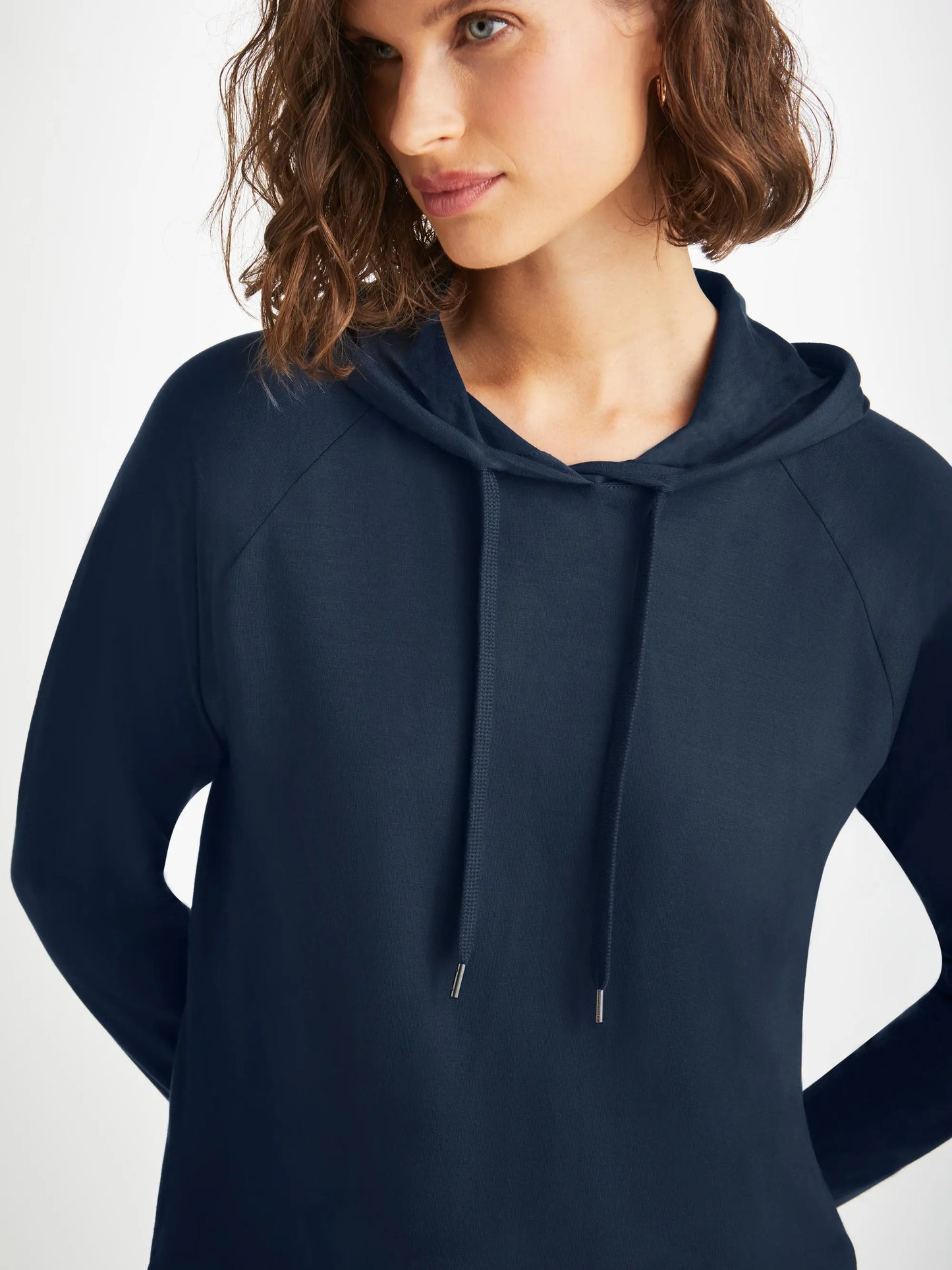 Derek Rose Women's Pullover Hoodie Basel Micro Modal Stretch Navy Derek Rose