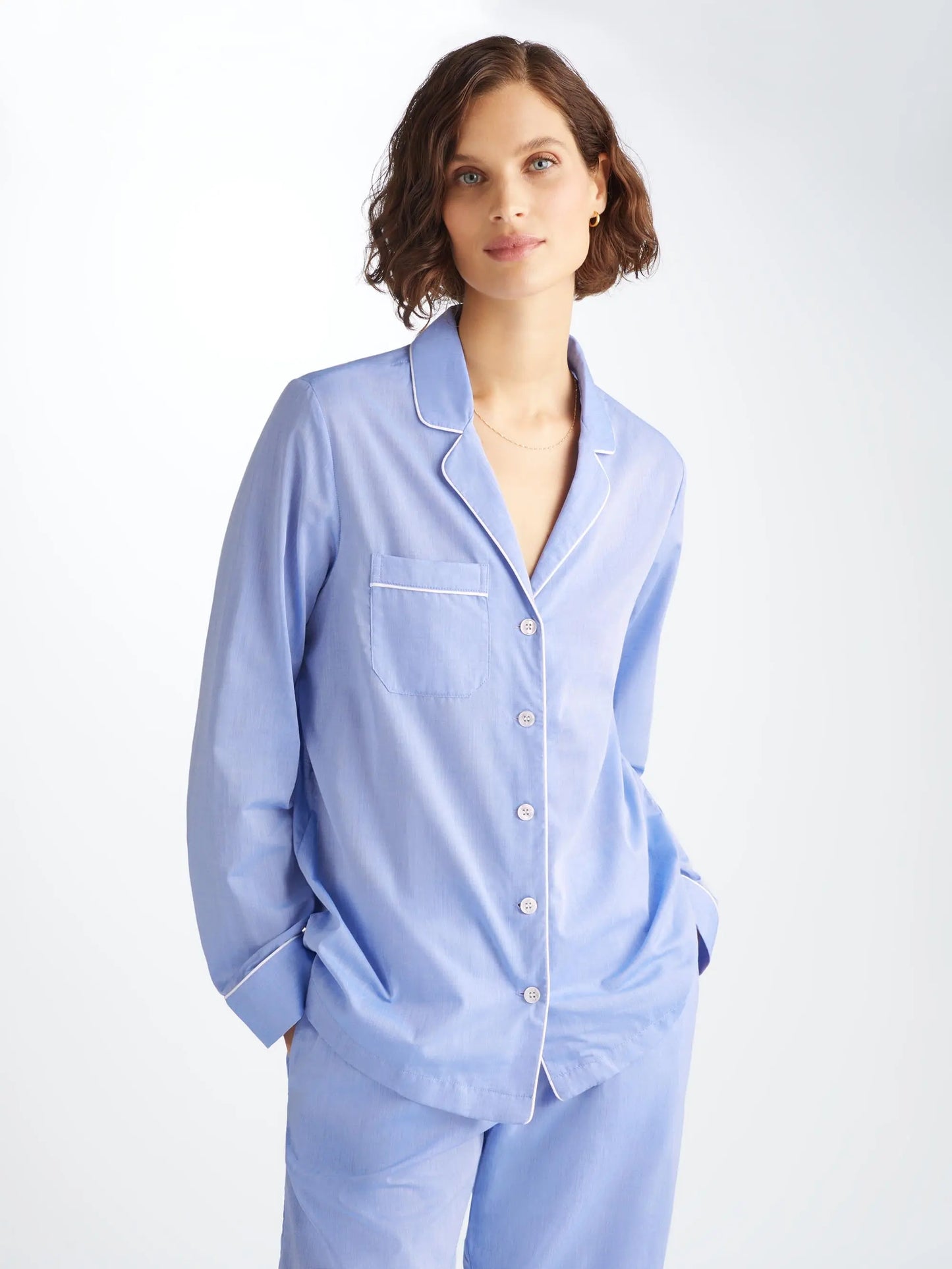 Derek Rose Women's Pyjamas Amalfi Cotton Batiste Blue Derek Rose