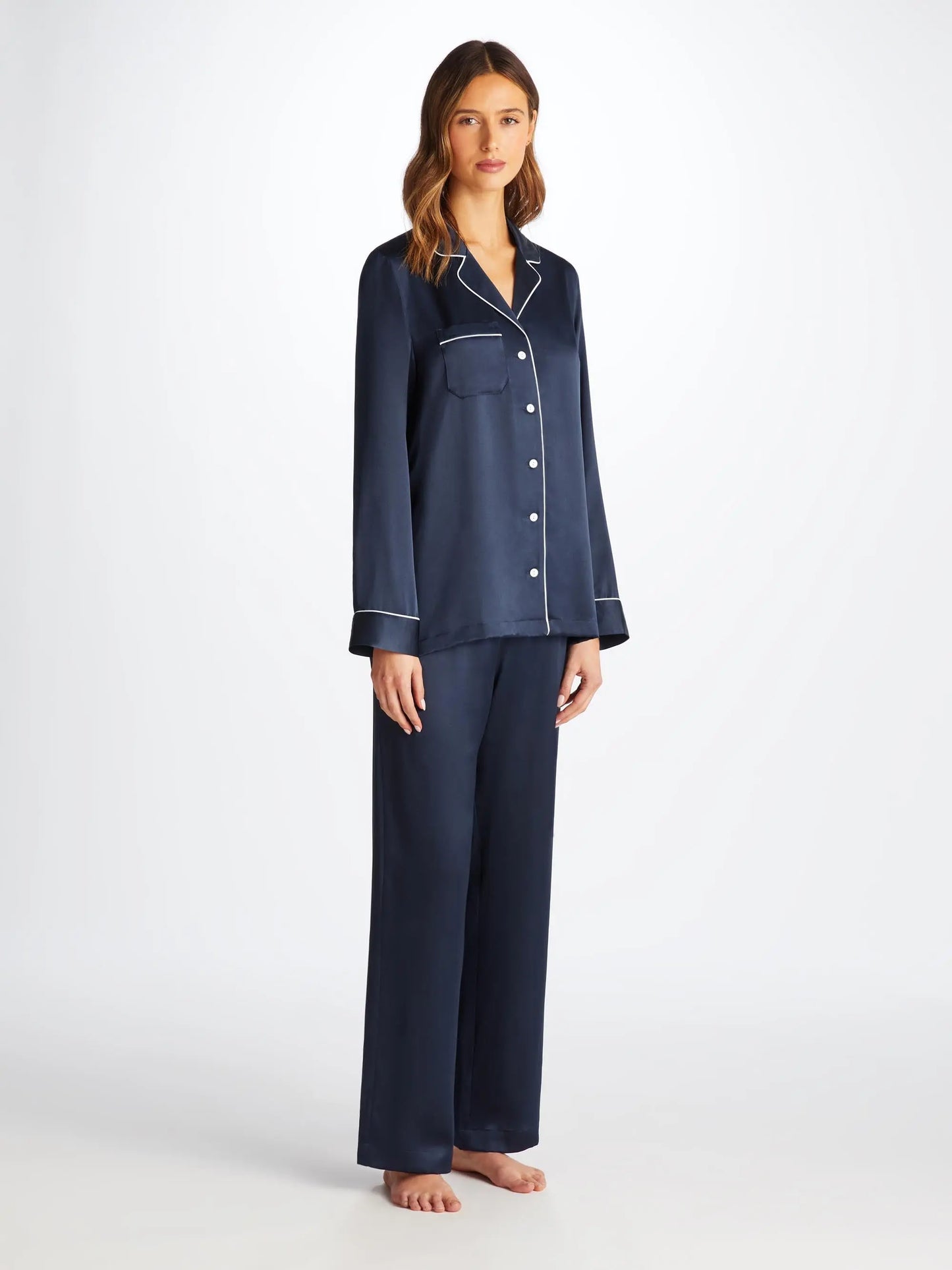 Derek Rose Women's Pyjamas Bailey Silk Satin Navy Derek Rose