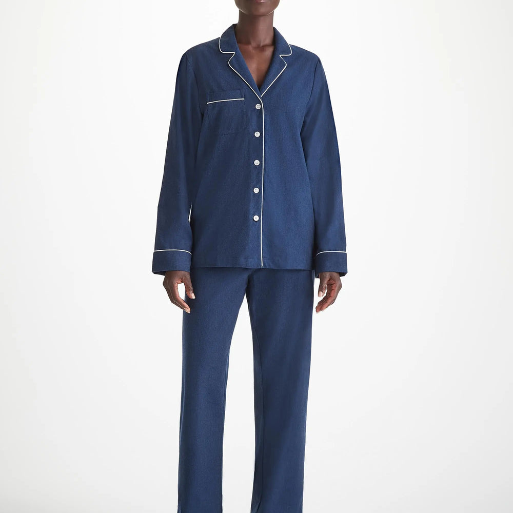 Derek Rose Women's Pyjamas Balmoral 3 Brushed Cotton Navy Derek Rose