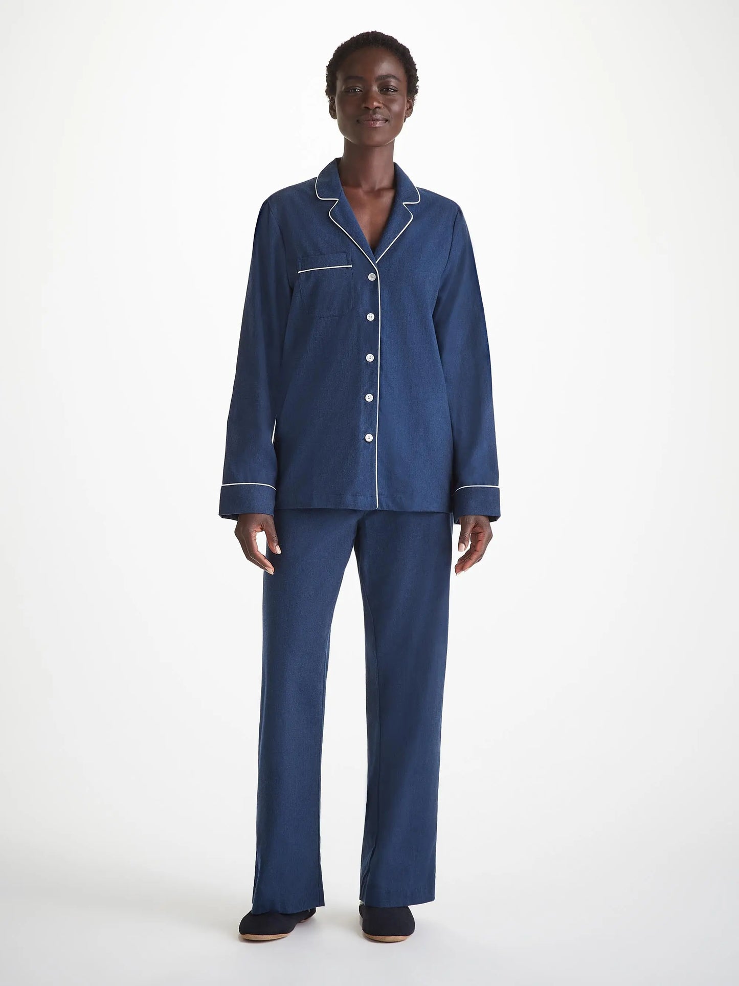 Derek Rose Women's Pyjamas Balmoral 3 Brushed Cotton Navy Derek Rose