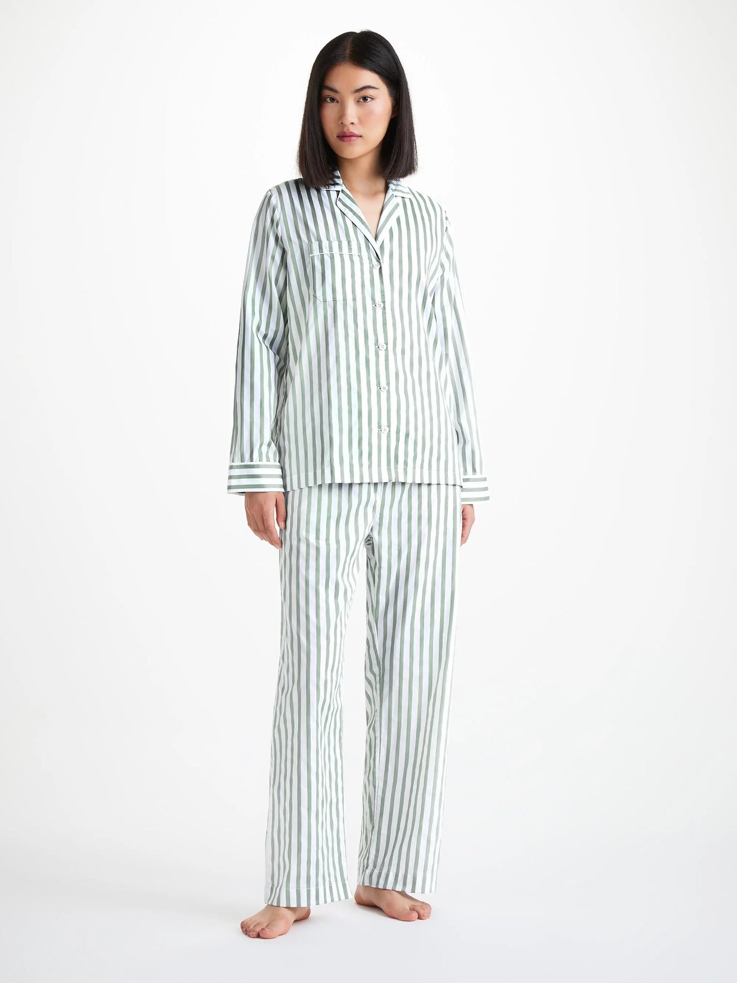 Derek Rose Women's Pyjamas Capri 24 Cotton Batiste Green Derek Rose