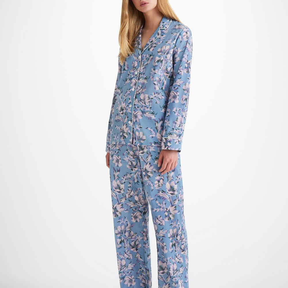 Derek Rose Women's Pyjamas Cotton Batiste Blue Wildflower Print Derek Rose