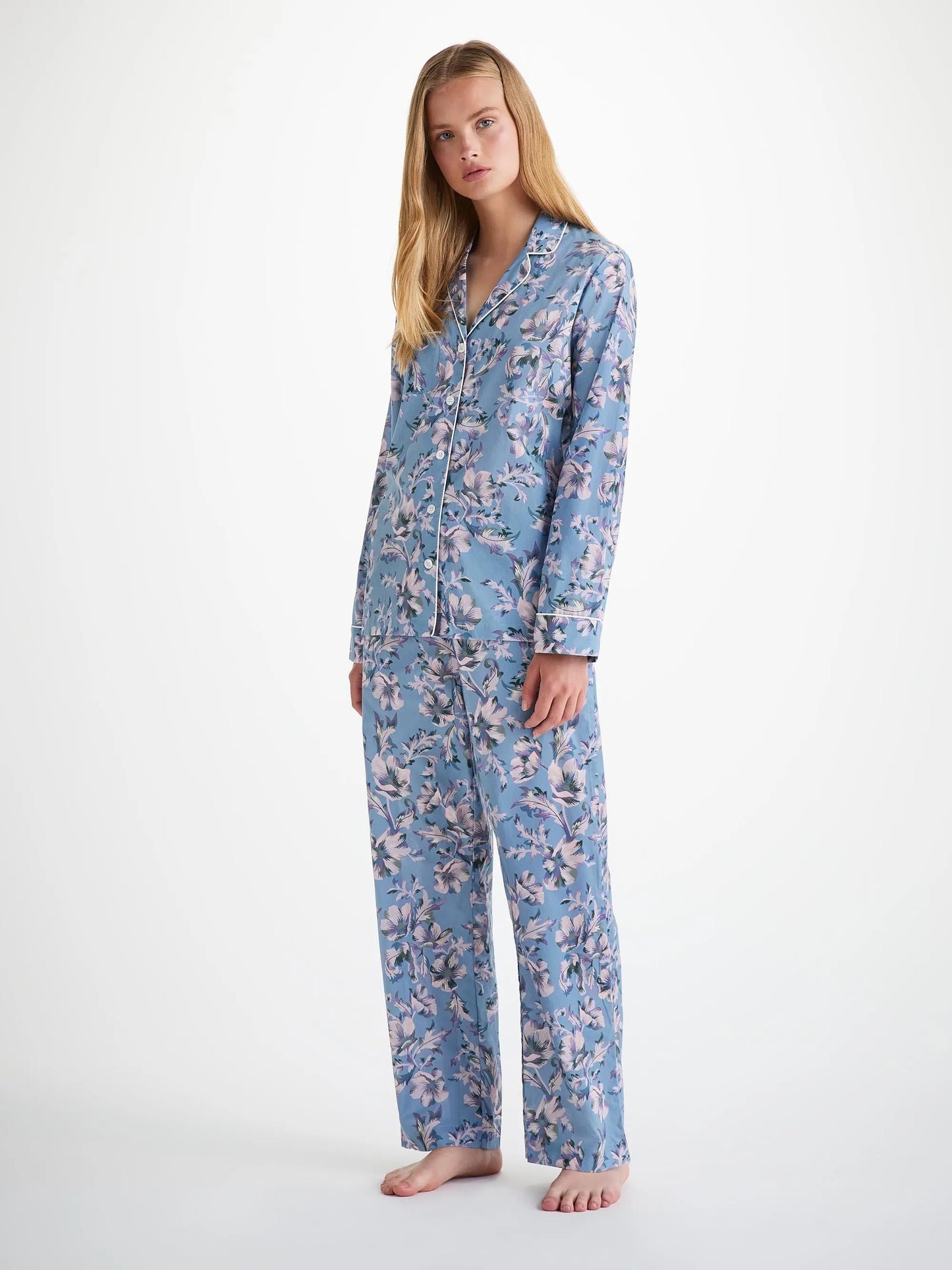 Derek Rose Women's Pyjamas Cotton Batiste Blue Wildflower Print Derek Rose