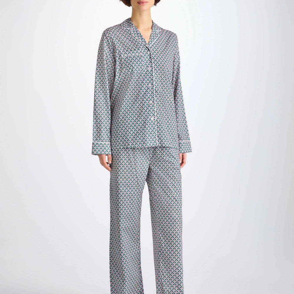 Derek Rose Women's Pyjamas Cotton Batiste Jungle Green Scalloped Leaf Print Derek Rose