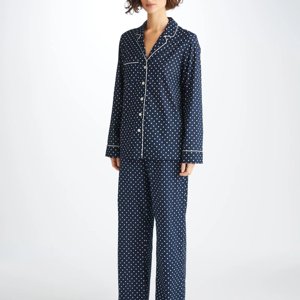 Derek Rose Women's Pyjamas Cotton Batiste Navy Polka Dot Print Derek Rose